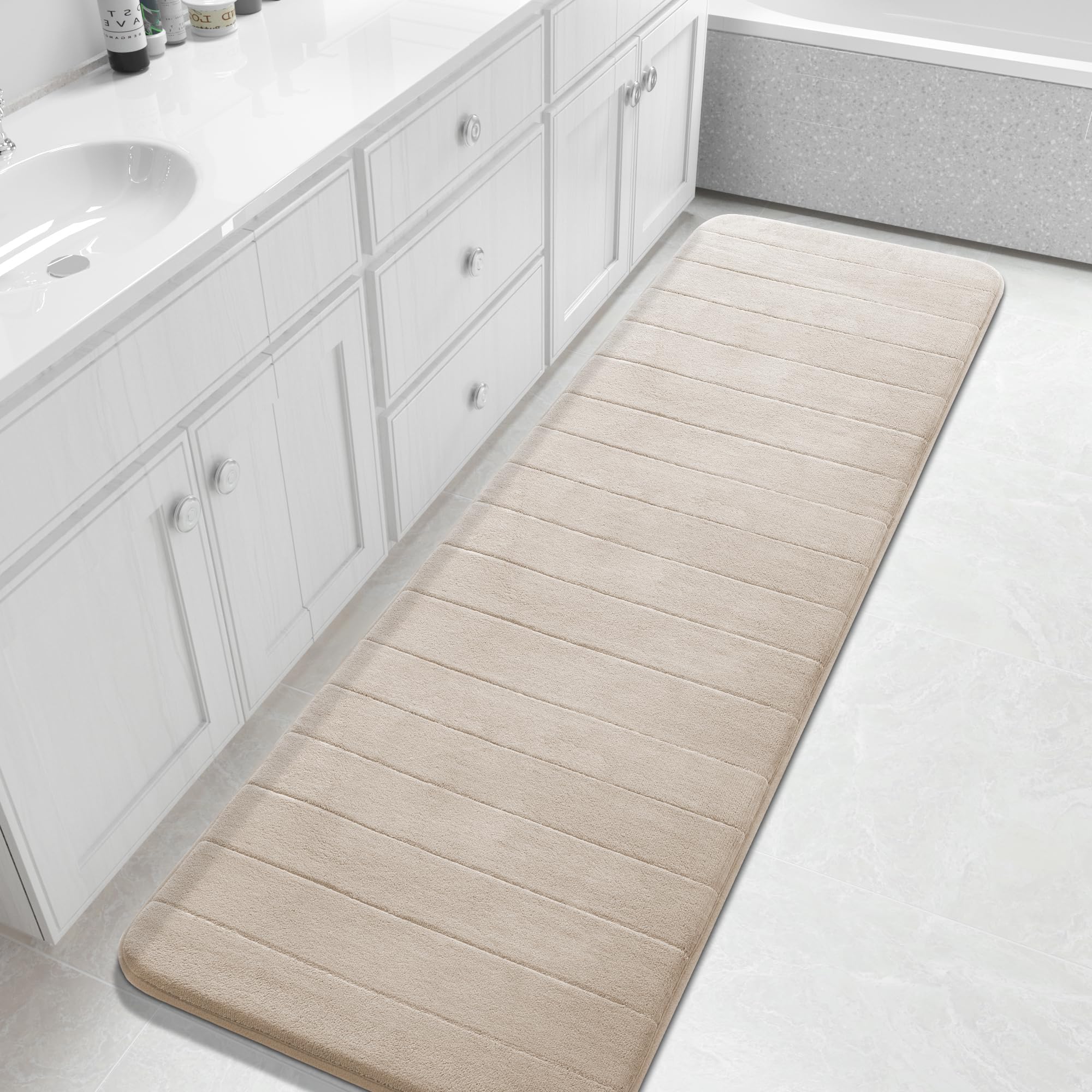 Yimobra Memory Foam Bath Mat, Super Soft Absorbent Bathroom Rug Non Slip, Quick Dry, Machine Washable Floor Carpet for Tub Shower, Home Decor Accessories, 24x17, Grey