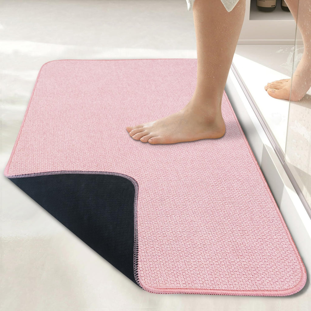 Bath Mat,Ultra Thin Bathroom Rugs,Rubber Bath Mats for Bathroom,No Slip Bath Rugs,Quick Dry,Machine Washable,Low Pile,Absorbent,Shower Outside,Sink,Home Decor Accessories.Grey,1'5"x2'3"(17x27Inch)