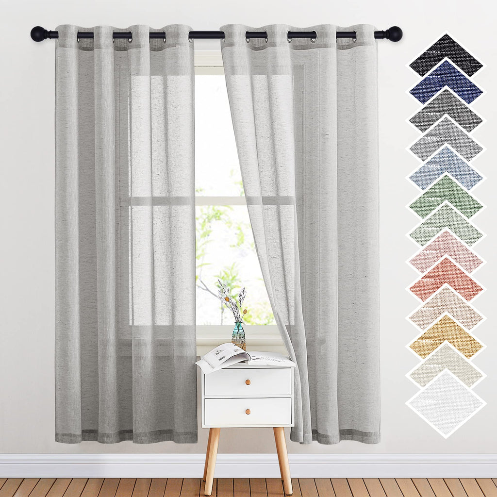 NICETOWN Linen Textured Semi Sheer Curtains 84 inches Length, Eyelet Top Bedroom Window Privacy Translucent Light Filtering Flax Sheer Drapes for Guest Room, 52 inches Wide, 2 Panels, Sea Mist