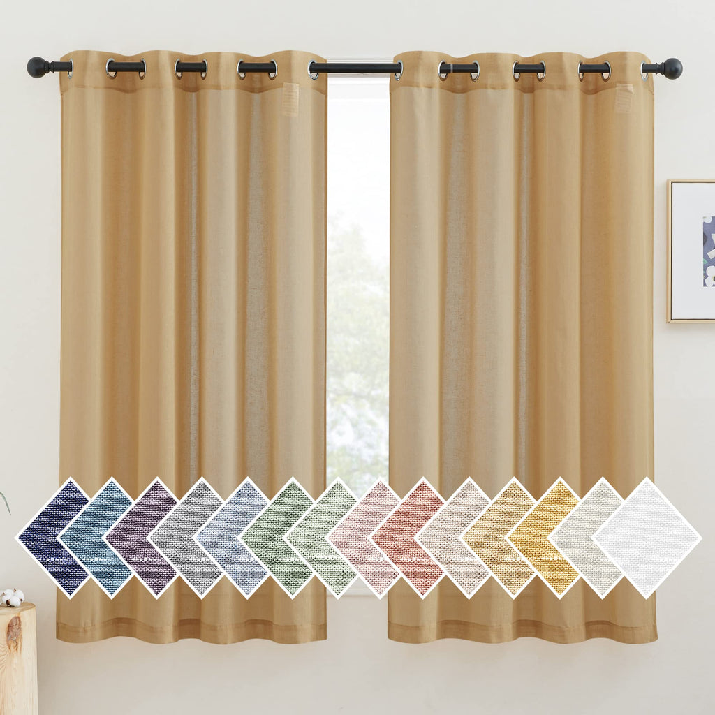 NICETOWN Linen Textured Semi Sheer Curtains 84 inches Length, Eyelet Top Bedroom Window Privacy Translucent Light Filtering Flax Sheer Drapes for Guest Room, 52 inches Wide, 2 Panels, Sea Mist