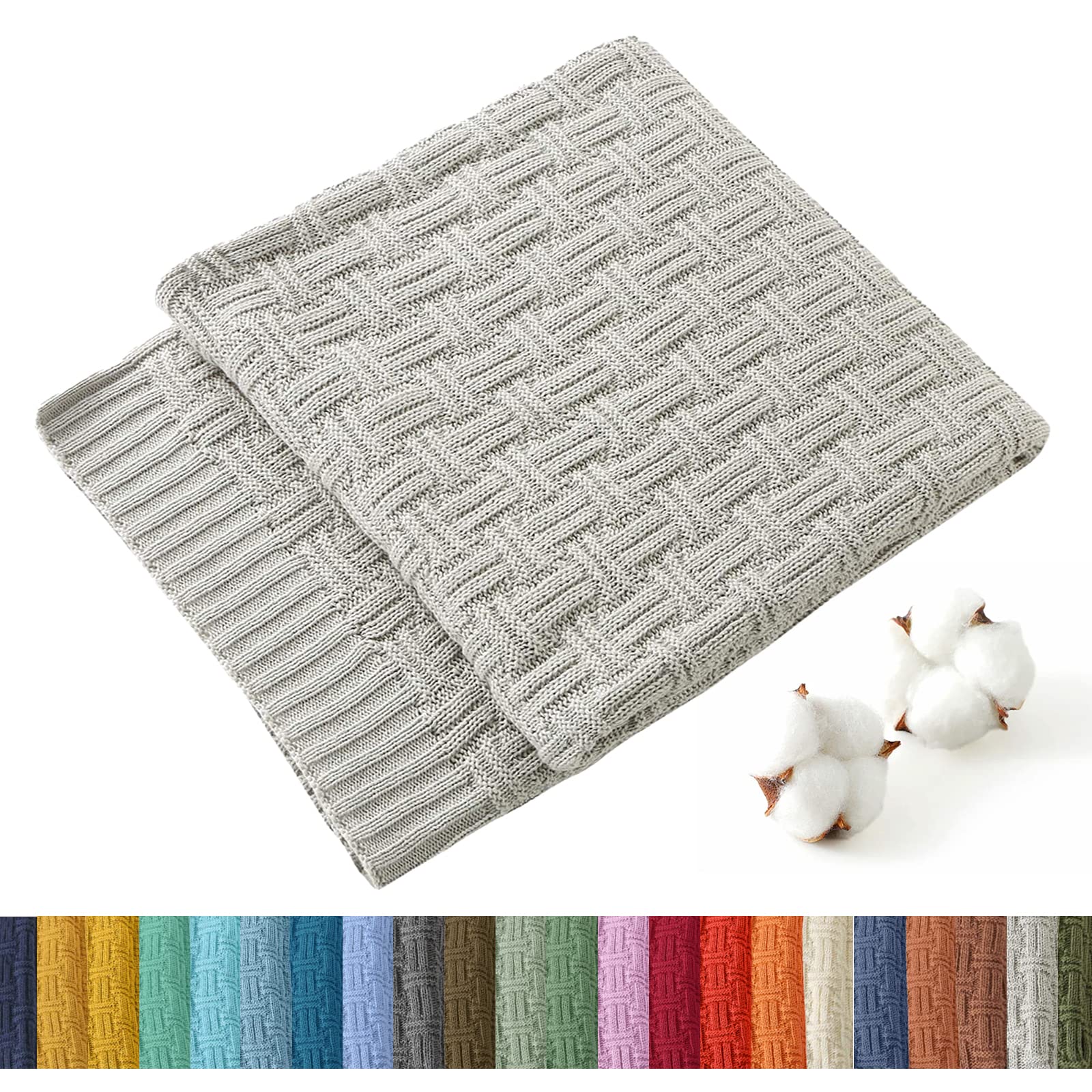 TREELY 100% Cotton Knitted Throw Blanket Couch Cover Blanket(60 x 80 Inches, Light Sage Green)