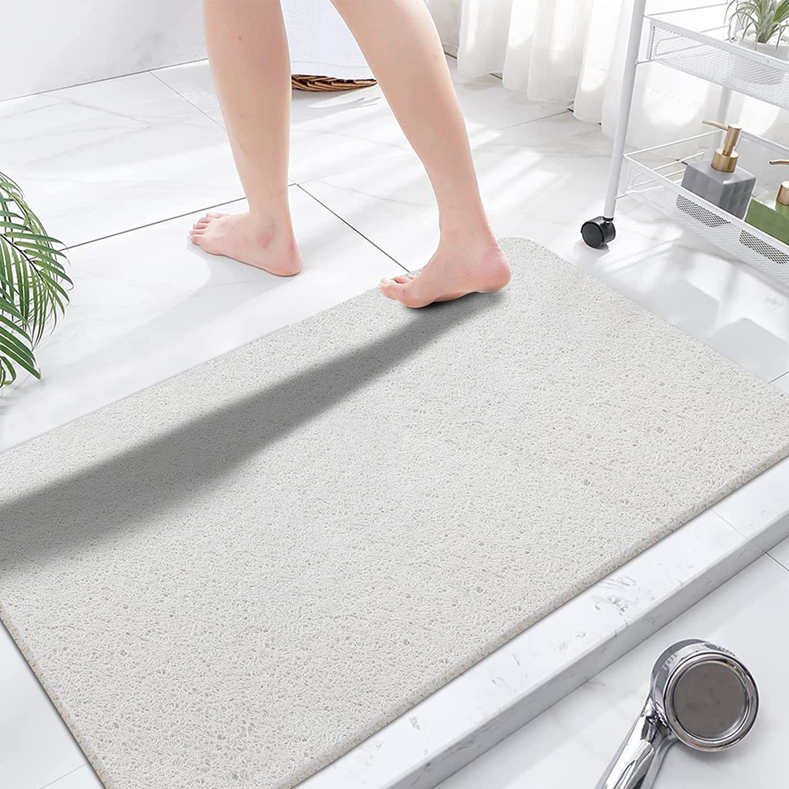 godehone Shower Mats Non Slip Without Suction Cups, PVC Loofah Bathroom Mats, Loofah Mats for Shower and Bathroom, Quick Drying, 15.7× 36 Inch, Grey
