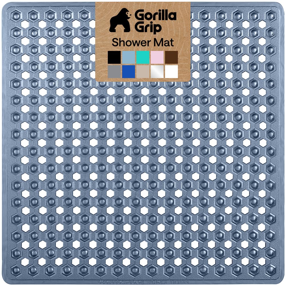 GORILLA GRIP Patented Bath Tub Shower Mat, Machine Washable Bathtub Floor Liner Mats, Suction Cups and Drain Holes to Keep Tubs Clean, Soft on Feet, Bathroom Essentials, 35x16 Inch, Clear