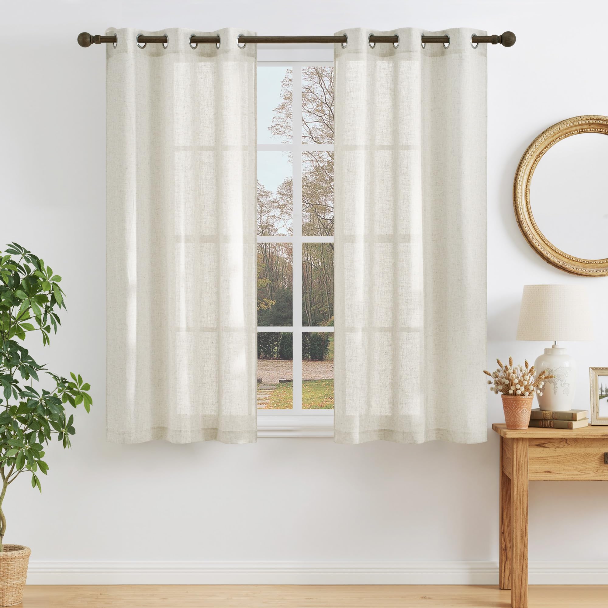 NICETOWN Linen Textured Semi Sheer Curtains 84 inches Length, Eyelet Top Bedroom Window Privacy Translucent Light Filtering Flax Sheer Drapes for Guest Room, 52 inches Wide, 2 Panels, Sea Mist