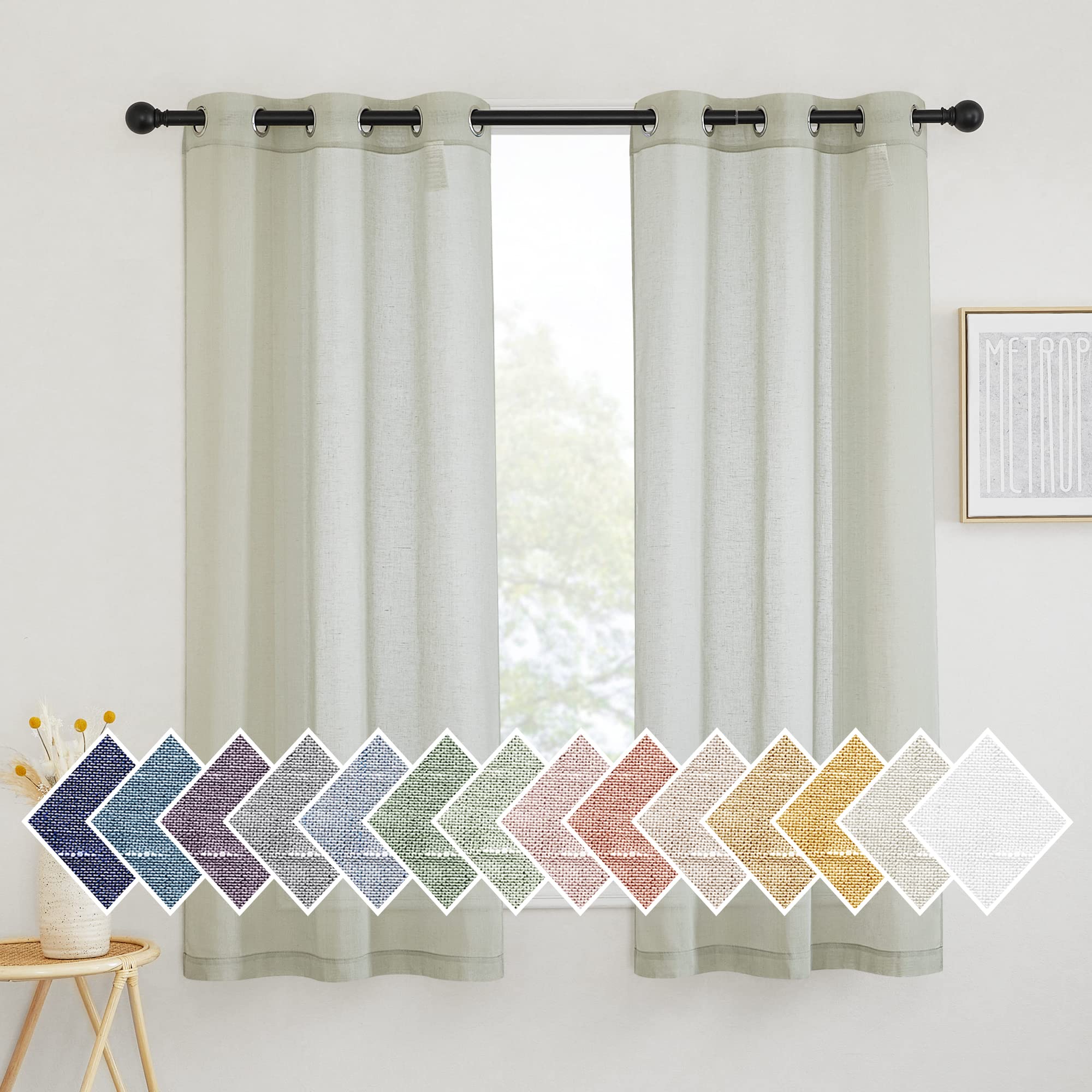 NICETOWN Linen Textured Semi Sheer Curtains 84 inches Length, Eyelet Top Bedroom Window Privacy Translucent Light Filtering Flax Sheer Drapes for Guest Room, 52 inches Wide, 2 Panels, Sea Mist