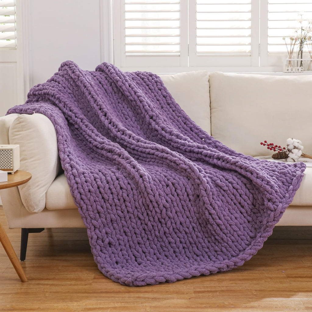 WESHIONGOO Chunky Knit Blanket Throw 40"*40" Knitted Throw Blankets for Couch Bed Fluffy Soft Blanket with Jumbo Chenille Yarn Thick 100% Handmade(Black)