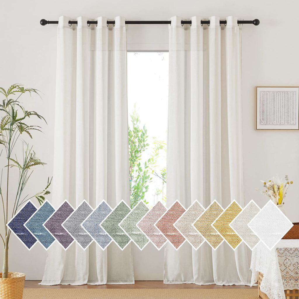NICETOWN Linen Textured Semi Sheer Curtains 84 inches Length, Eyelet Top Bedroom Window Privacy Translucent Light Filtering Flax Sheer Drapes for Guest Room, 52 inches Wide, 2 Panels, Sea Mist