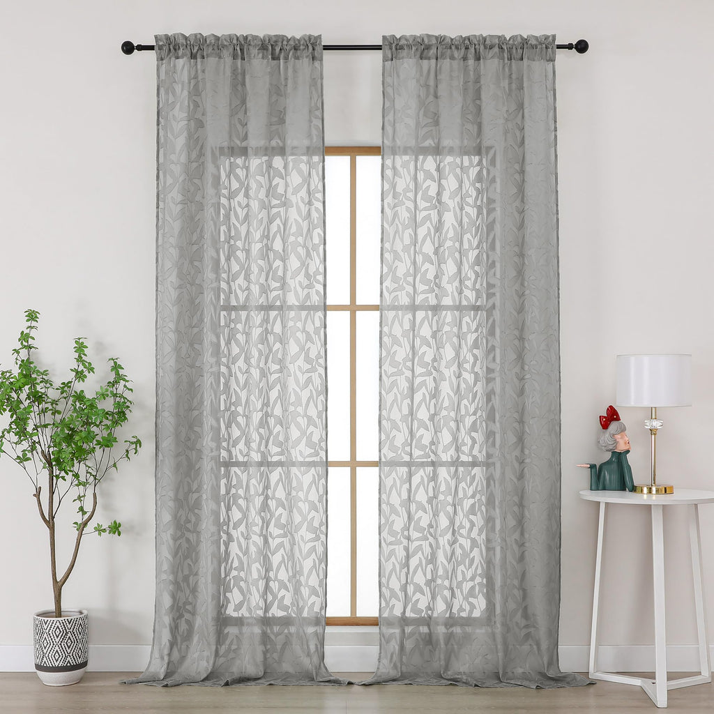 Gwine Sage Green Curtains 84 Inches Long 2 Panels Set, Light Filtering Soft Lightweight Sheer Curtains, Leaf Clip Jacquard Textured Curtain for Bedroom Living Room, 42Wx84L Inches, 2PCS