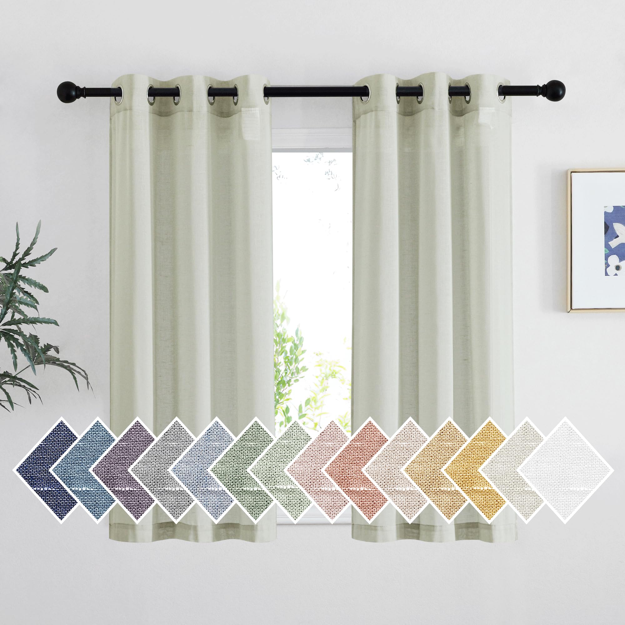 NICETOWN Linen Textured Semi Sheer Curtains 84 inches Length, Eyelet Top Bedroom Window Privacy Translucent Light Filtering Flax Sheer Drapes for Guest Room, 52 inches Wide, 2 Panels, Sea Mist