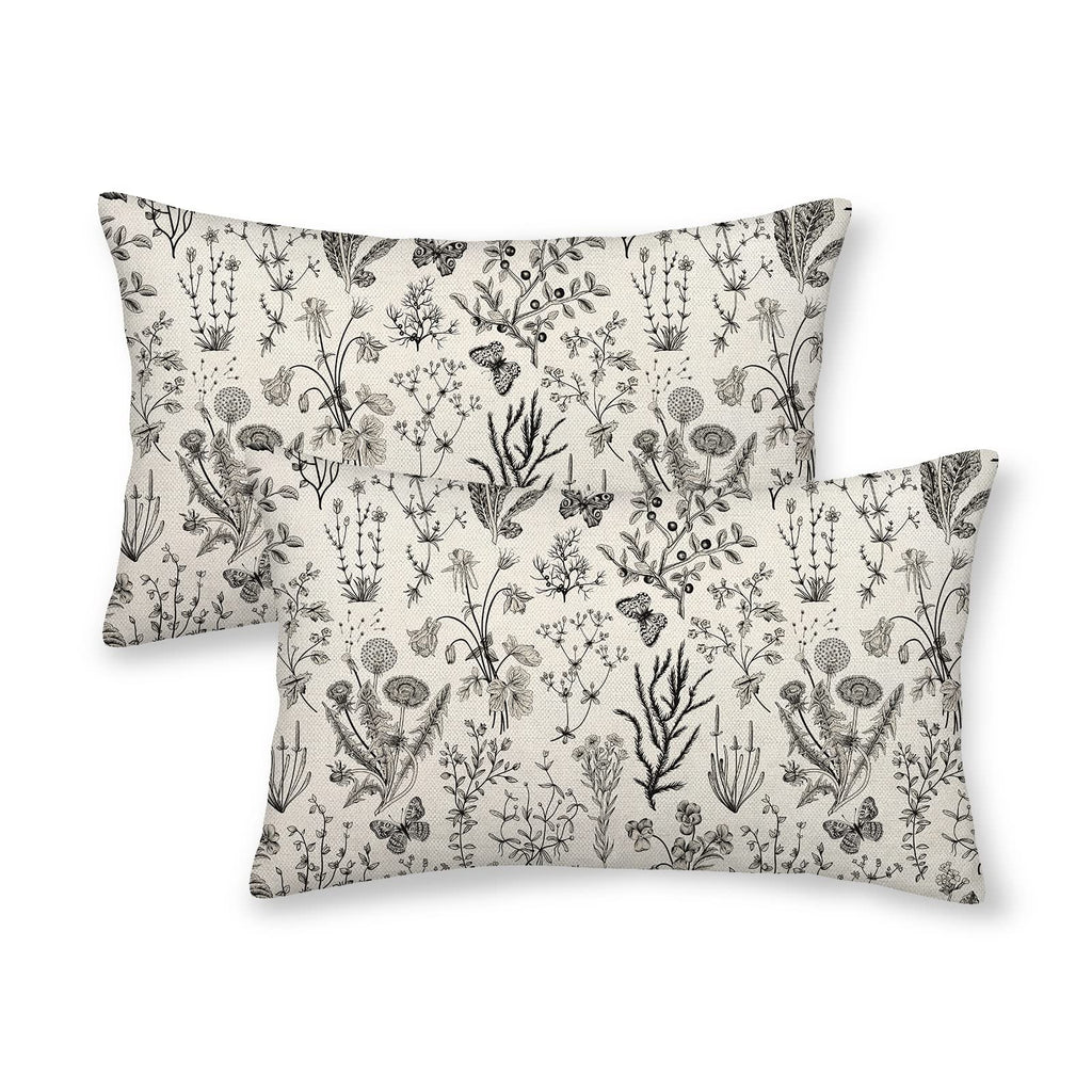 AEIOAE Spring Pillow Covers 18x18 Inch Set of 2,Sage Green Wild Flower Plant Throw Pillows Case,Seasonal Floral Outdoor Decorative Square Linen Farmhouse Decor Cushion Covers for Home Sofa Bed Couch