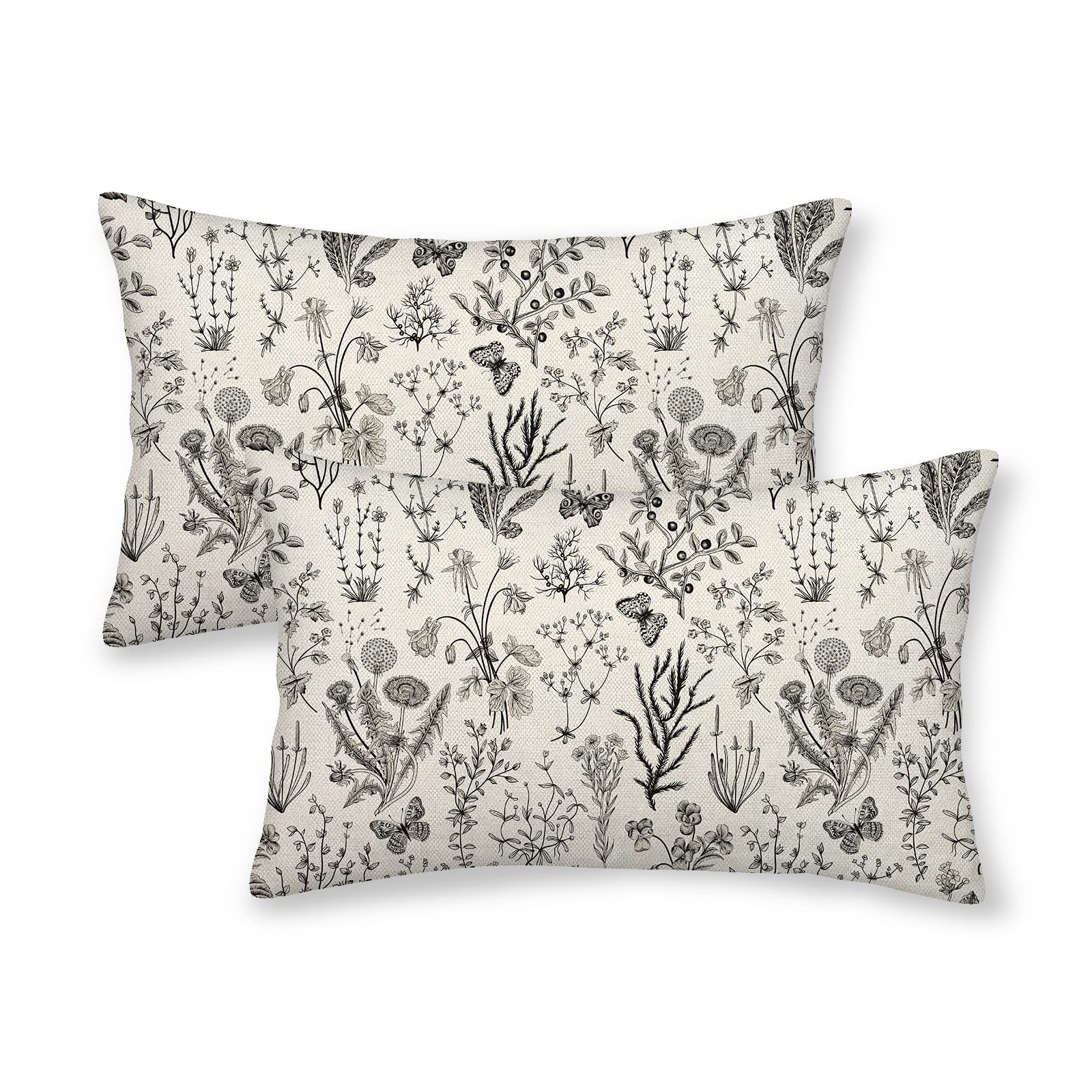 AEIOAE Spring Pillow Covers 18x18 Inch Set of 2,Sage Green Wild Flower Plant Throw Pillows Case,Seasonal Floral Outdoor Decorative Square Linen Farmhouse Decor Cushion Covers for Home Sofa Bed Couch