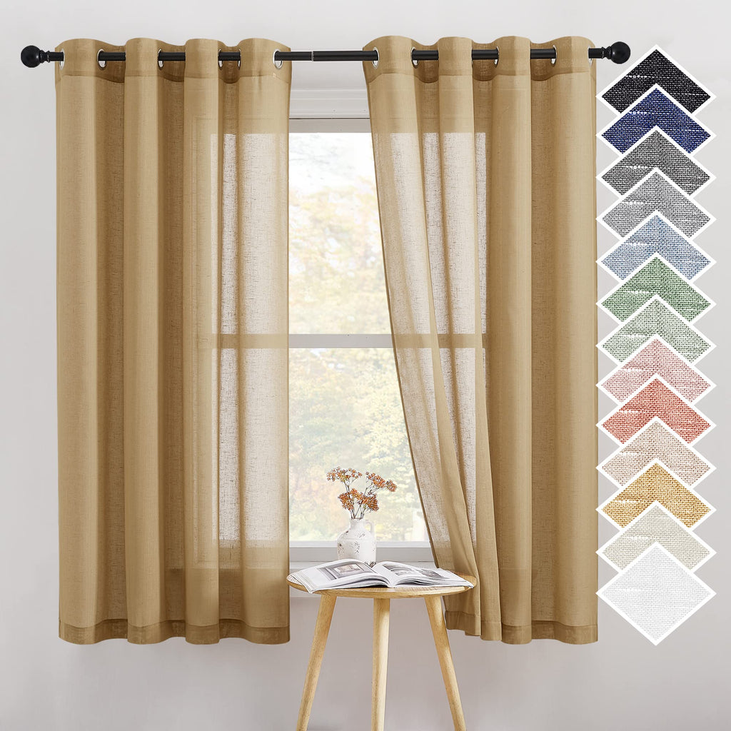 NICETOWN Linen Textured Semi Sheer Curtains 84 inches Length, Eyelet Top Bedroom Window Privacy Translucent Light Filtering Flax Sheer Drapes for Guest Room, 52 inches Wide, 2 Panels, Sea Mist