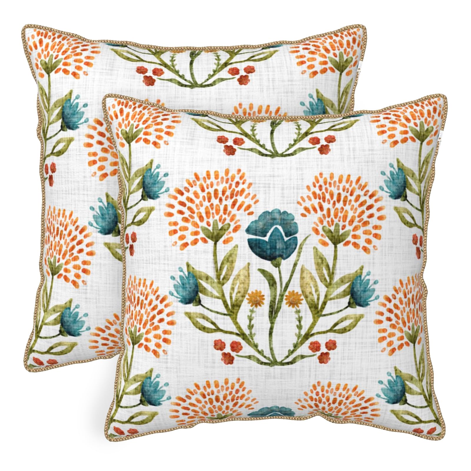 Vintage Floral Soft Velvet Throw Pillow Covers Set of 2 Burnt Orange Navy Flowers Plant Decorative Pillow Covers 18x18 Inch Art Botanical Pillow Case For Sofa Couch Outdoor Farmhouse Home Decor