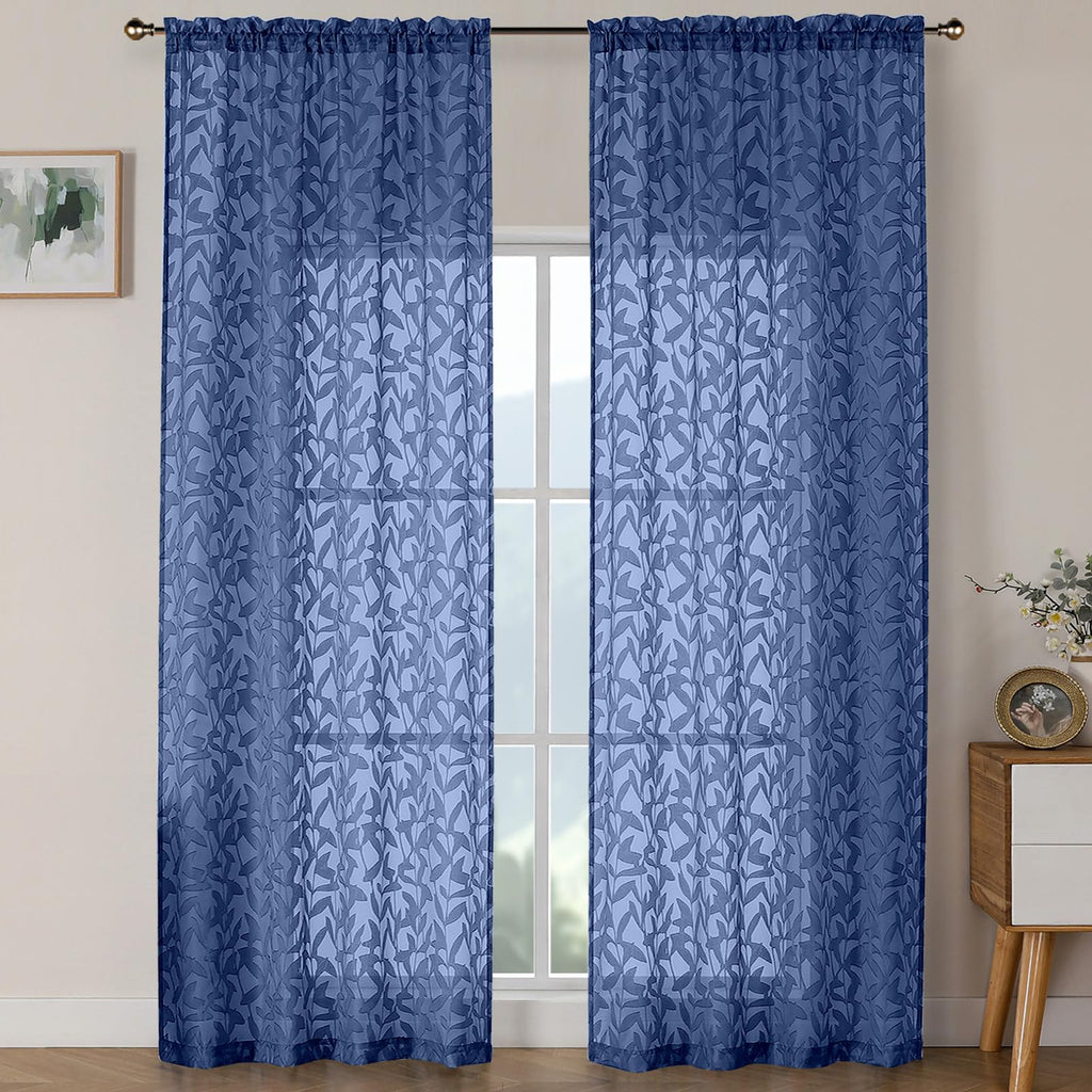 OWENIE Leyna 2 Panels Sage Green Sheer Curtains 63 Inch Length for Bedroom, Soft Lightweight Jacquard Clip Window Curtain for Living Room, Double Rod Pockets Textured Drapes, Each 40Wx63L Inches