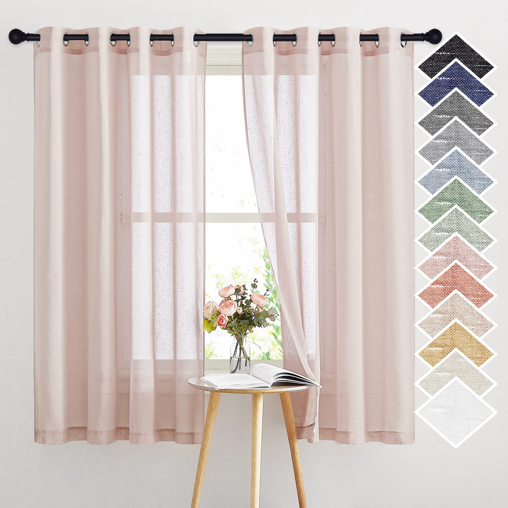 NICETOWN Linen Textured Semi Sheer Curtains 84 inches Length, Eyelet Top Bedroom Window Privacy Translucent Light Filtering Flax Sheer Drapes for Guest Room, 52 inches Wide, 2 Panels, Sea Mist