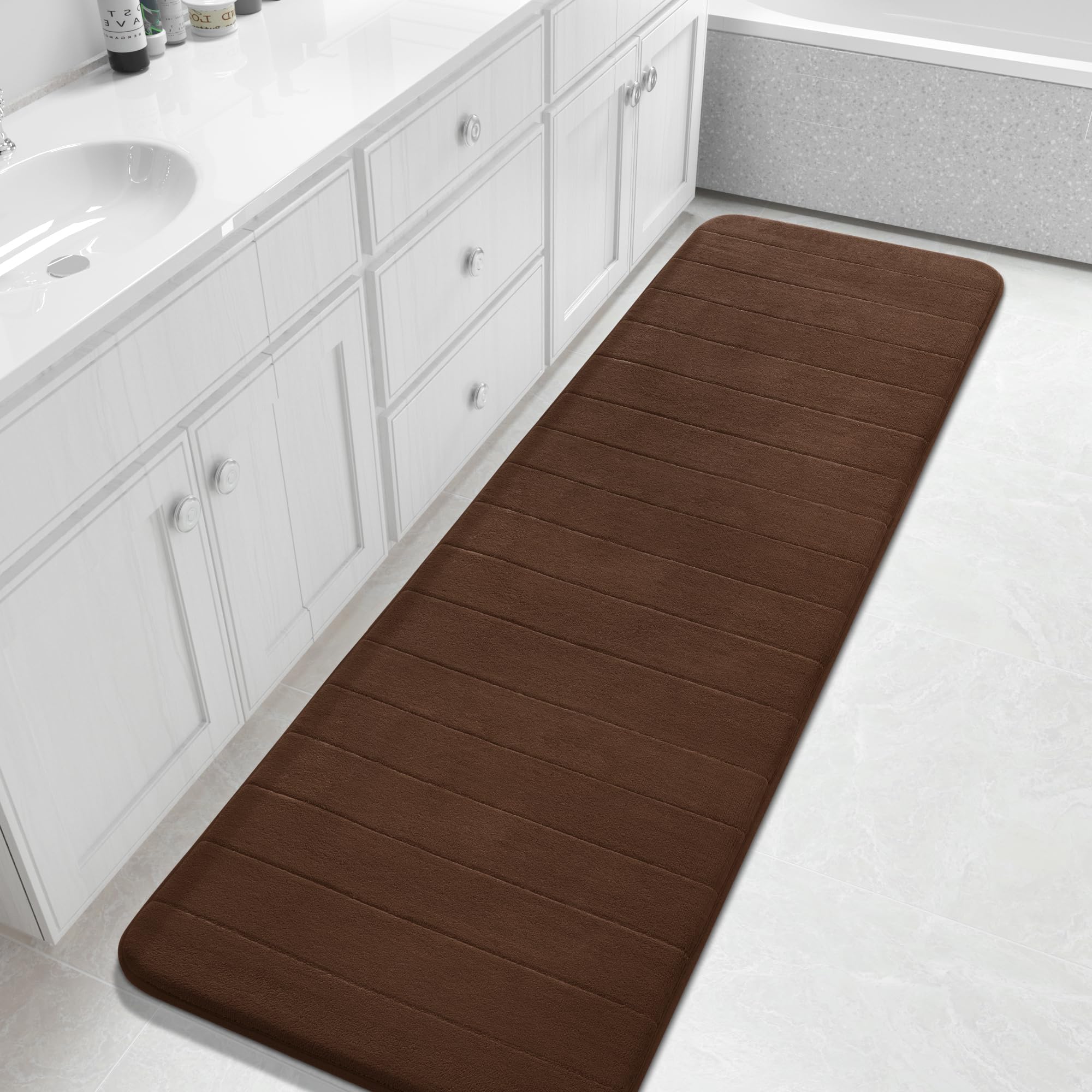 Yimobra Memory Foam Bath Mat, Super Soft Absorbent Bathroom Rug Non Slip, Quick Dry, Machine Washable Floor Carpet for Tub Shower, Home Decor Accessories, 24x17, Grey