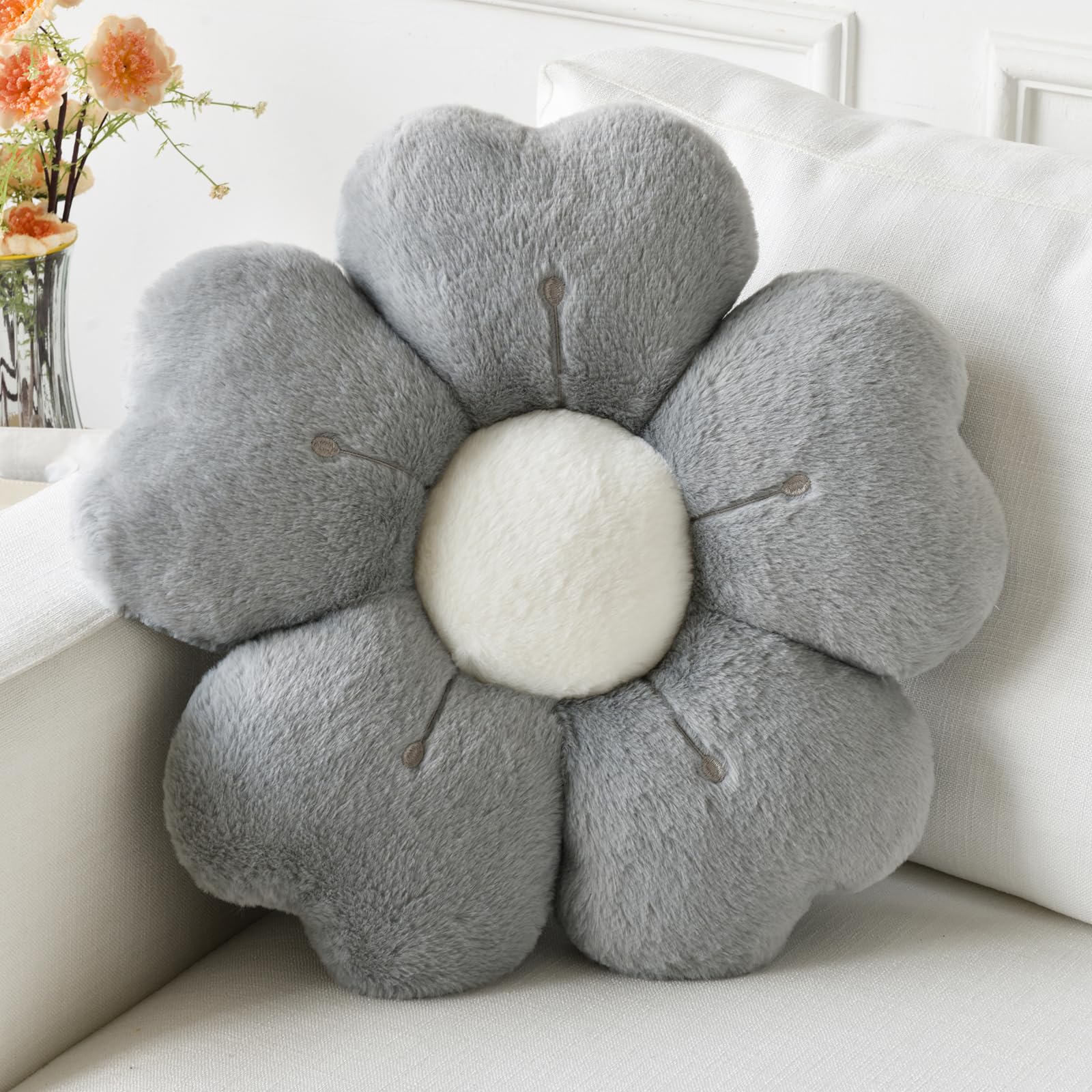 Flower Pillow, Cute Decorative Throw Pillow (White, 15 Inches) | Flower Shaped Pillow, Decorative Throw Pillows for Bed Couch, Cute Daisy Pillow Dorm Decor Floor Seating Cushion