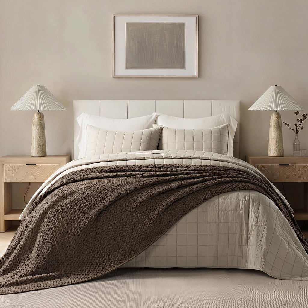 EVERGRACEHOME Chunky Chenille Knit Throw Blanket for Couch, Soft Luxurious Moss Stitch Blankets for Bed, Cozy Decorative Farmhouse Knitted Throws for Sofa, Sand Dune, 60" x 80"