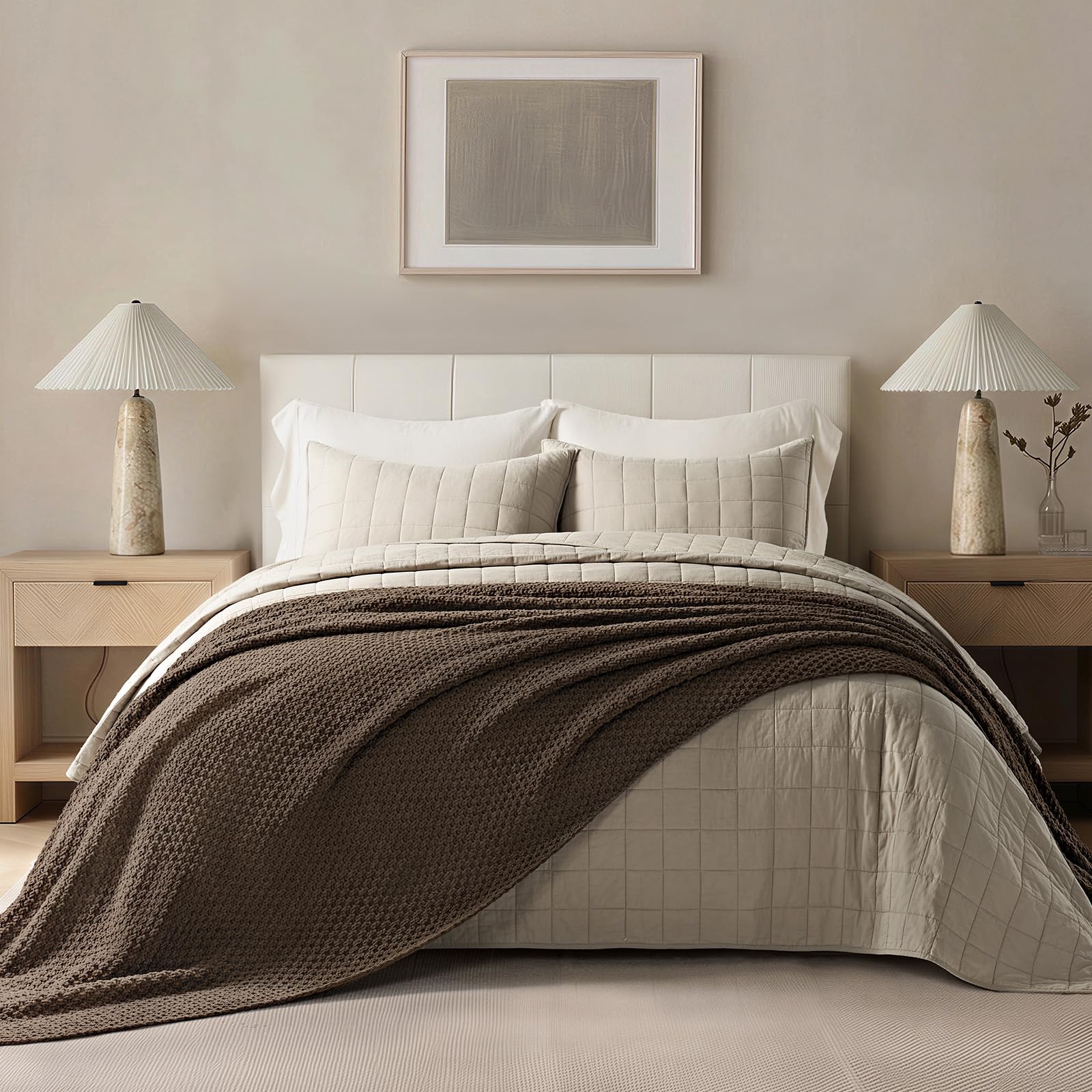 EVERGRACEHOME Chunky Chenille Knit Throw Blanket for Couch, Soft Luxurious Moss Stitch Blankets for Bed, Cozy Decorative Farmhouse Knitted Throws for Sofa, Sand Dune, 60" x 80"