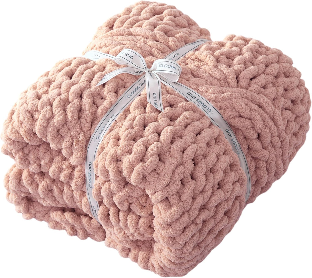 50x60 Inch Pink 100% Hand Knitted Chunky Soft Thick Warm Knit Throw Blanket for Couch Winter Use