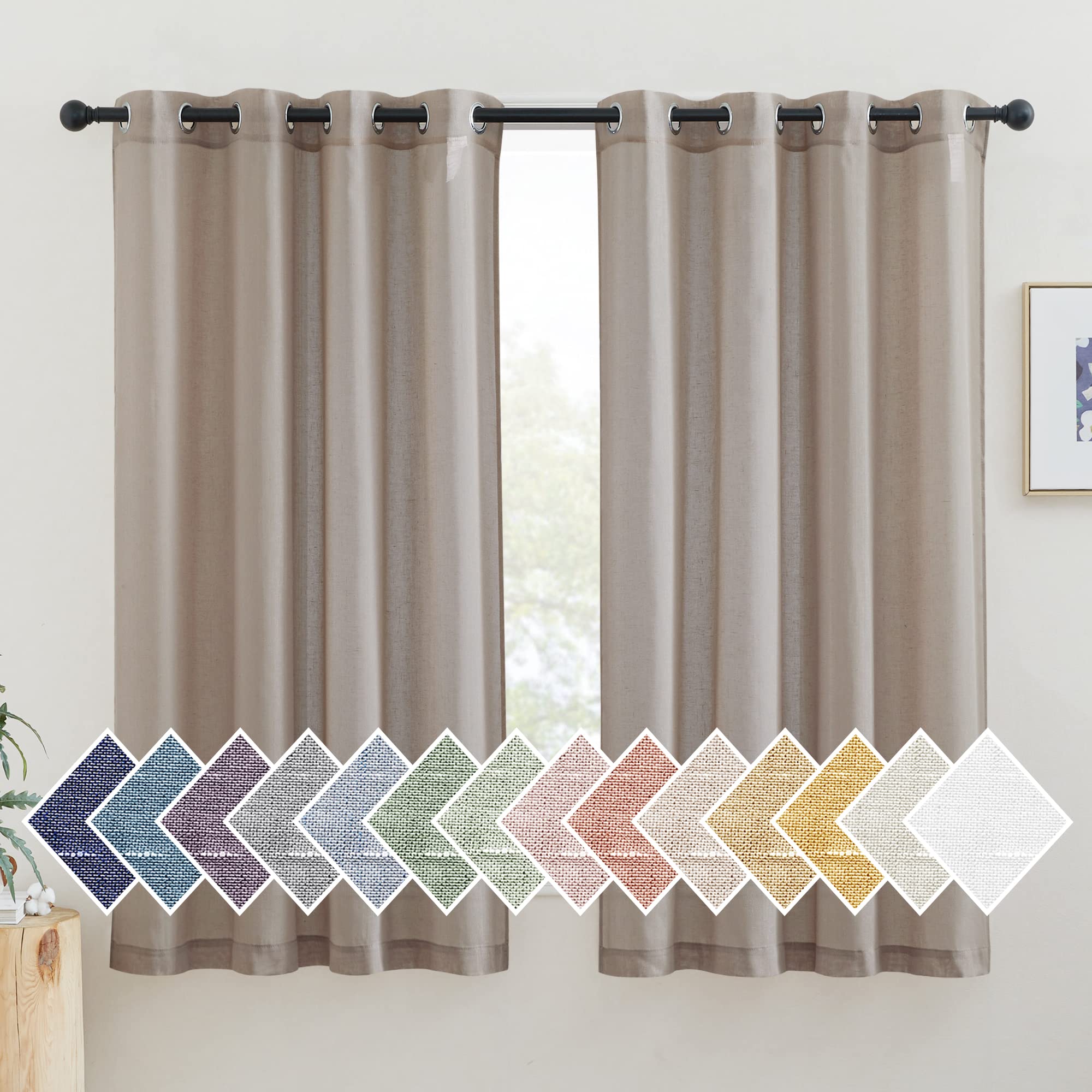 NICETOWN Linen Textured Semi Sheer Curtains 84 inches Length, Eyelet Top Bedroom Window Privacy Translucent Light Filtering Flax Sheer Drapes for Guest Room, 52 inches Wide, 2 Panels, Sea Mist