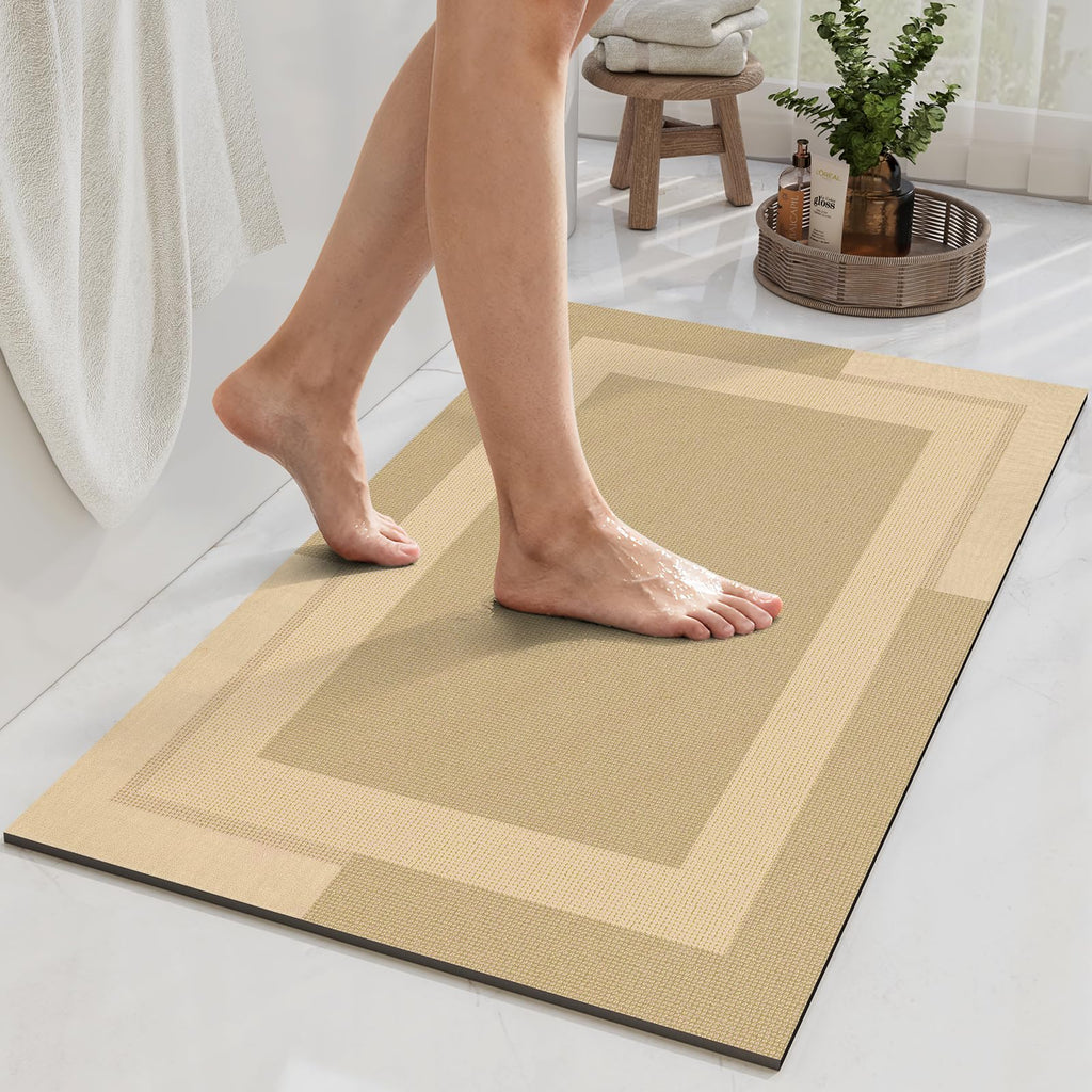 YDKGL Non Slip Bath Mat, Rubber Backing Ultra Thin Bathroom Rugs Fit Under Door Quick Dry Super Absorbent Washable Bath Rug Shower Mat for Bathroom Floor Bathtub Shower Sink, Easy Care Gray 16"x 24"