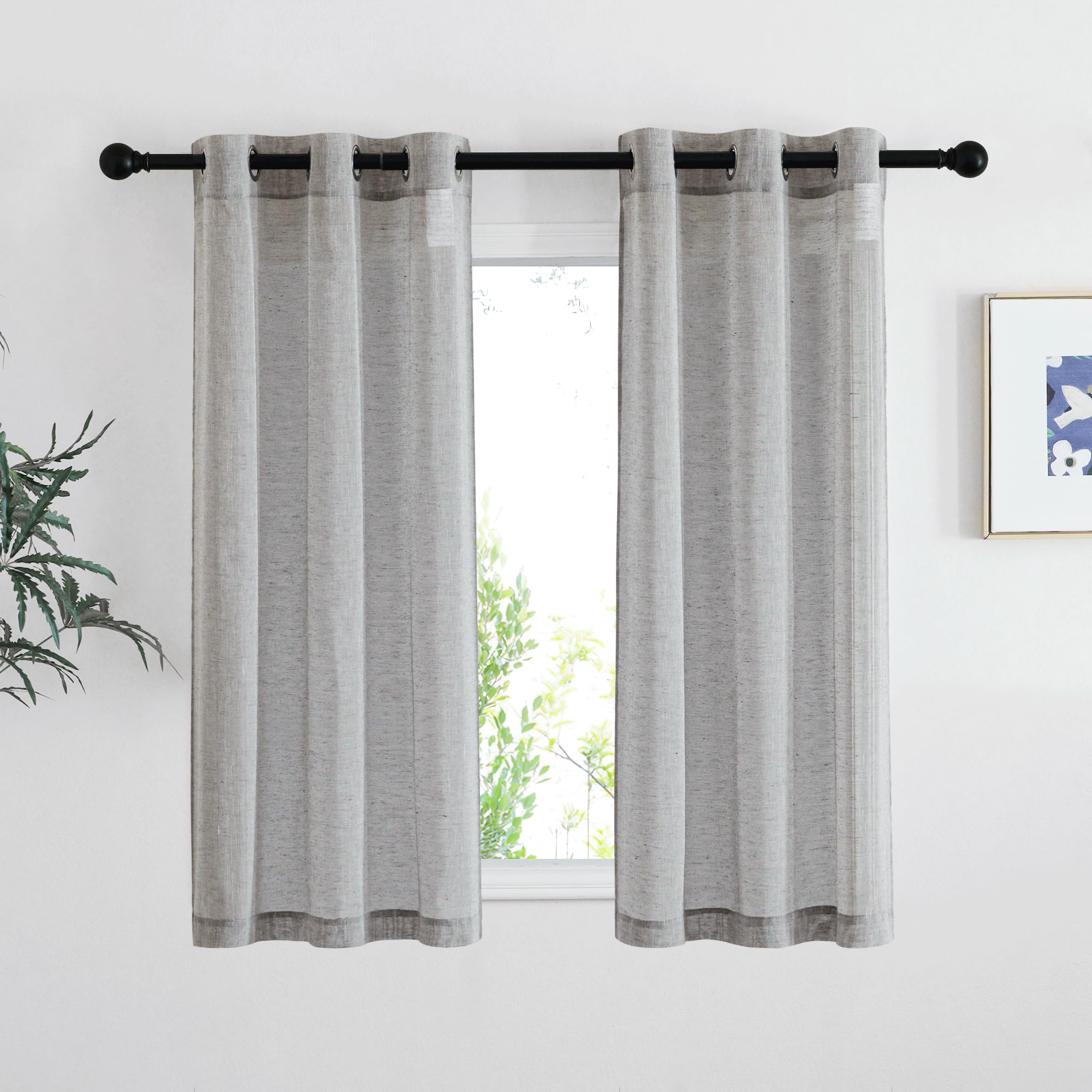 NICETOWN Linen Textured Semi Sheer Curtains 84 inches Length, Eyelet Top Bedroom Window Privacy Translucent Light Filtering Flax Sheer Drapes for Guest Room, 52 inches Wide, 2 Panels, Sea Mist