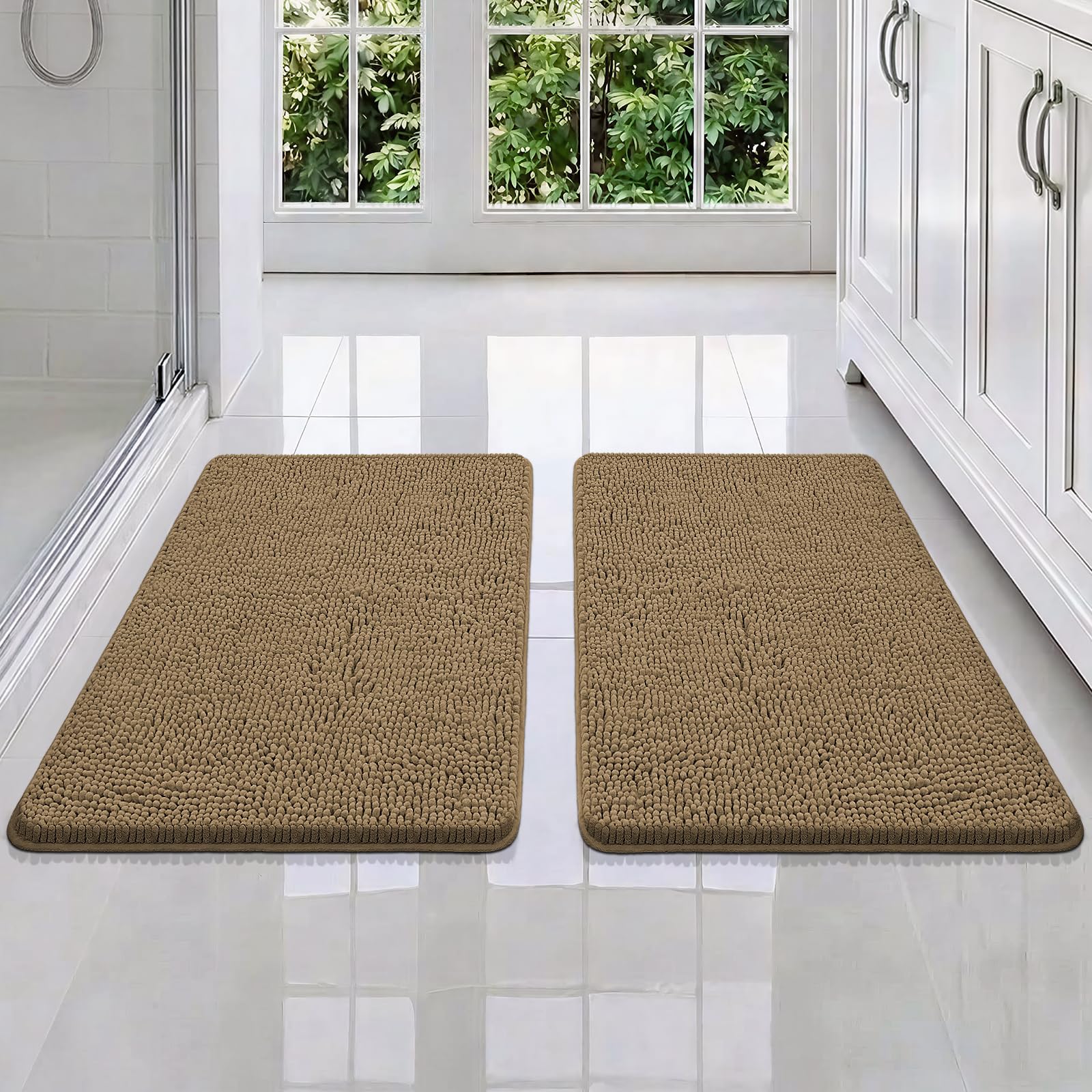 Bcoimo Bathroom Rugs 24x17, Bath Mats for Bathroom Non Slip with Rubber Backing,High Absorbent Microfiber Bath Rugs Quick Drying, Machine Washable, Durable Decor