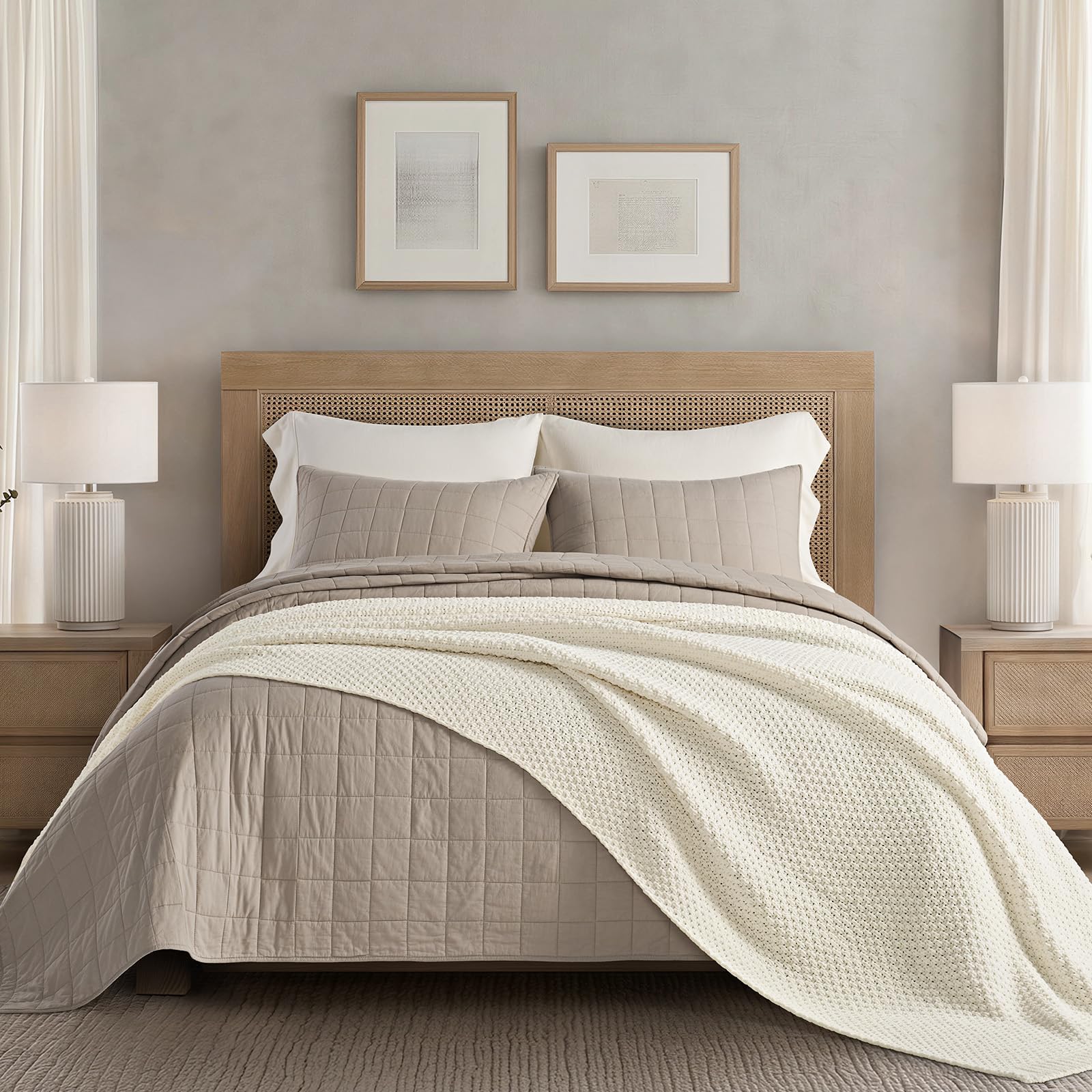 EVERGRACEHOME Chunky Chenille Knit Throw Blanket for Couch, Soft Luxurious Moss Stitch Blankets for Bed, Cozy Decorative Farmhouse Knitted Throws for Sofa, Sand Dune, 60" x 80"