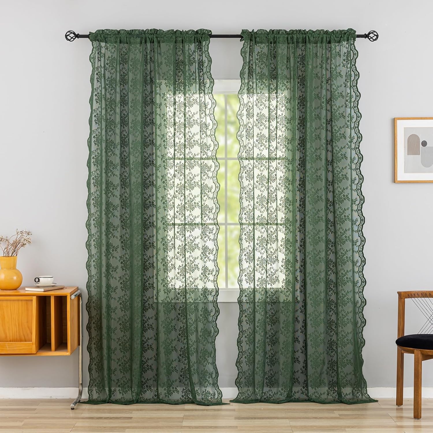 YJ YANJUN Vintage Lace Curtains 84 Inches Long-Victorian Floral Pattern Ivory Sheer Curtain Panels for Living Room Bedroom French Door, Light Filtering Drapes, 2 Panels 52W x 84L Cream
