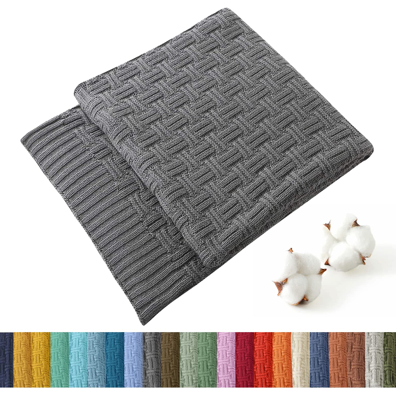 TREELY 100% Cotton Knitted Throw Blanket Couch Cover Blanket(60 x 80 Inches, Light Sage Green)