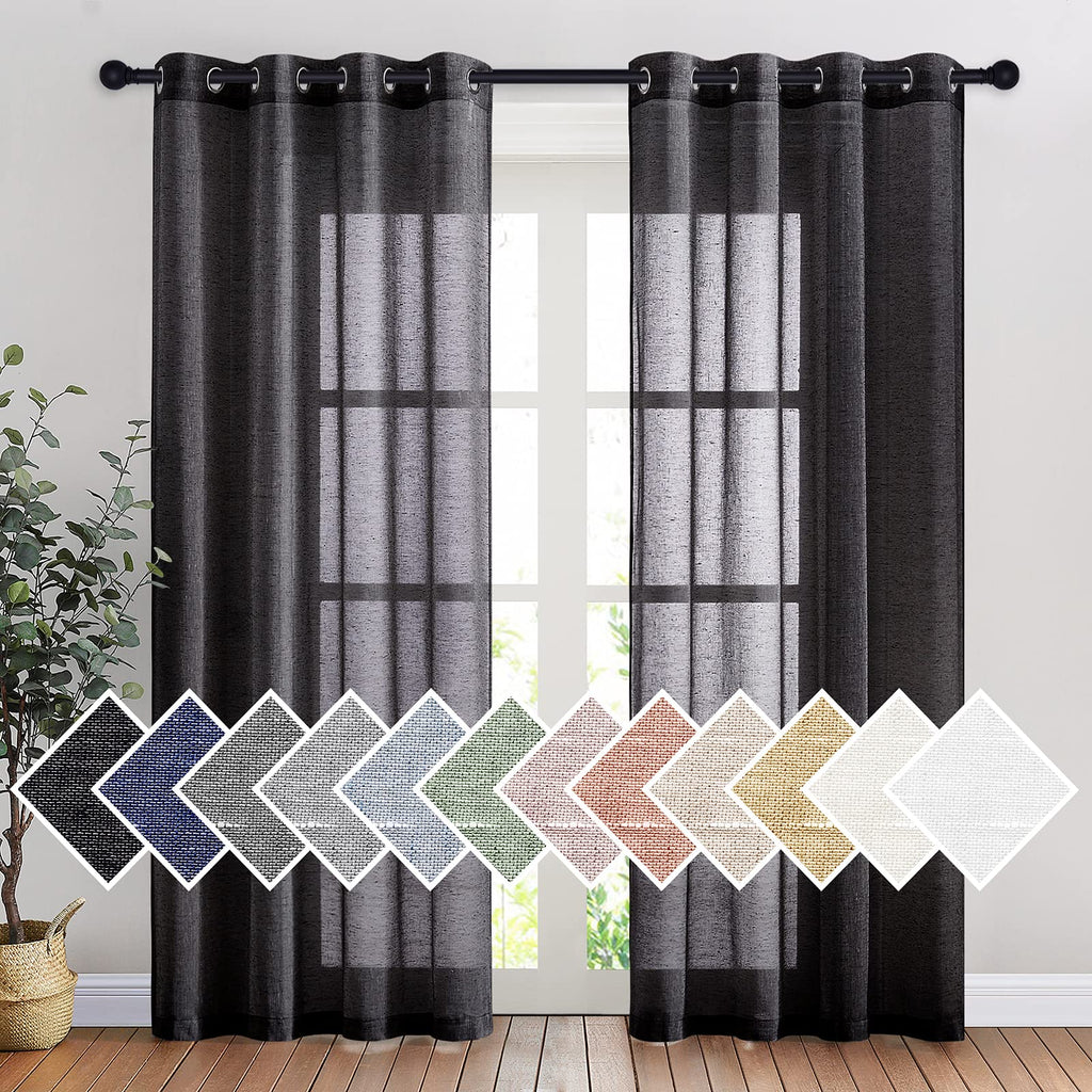 NICETOWN Linen Textured Semi Sheer Curtains 84 inches Length, Eyelet Top Bedroom Window Privacy Translucent Light Filtering Flax Sheer Drapes for Guest Room, 52 inches Wide, 2 Panels, Sea Mist