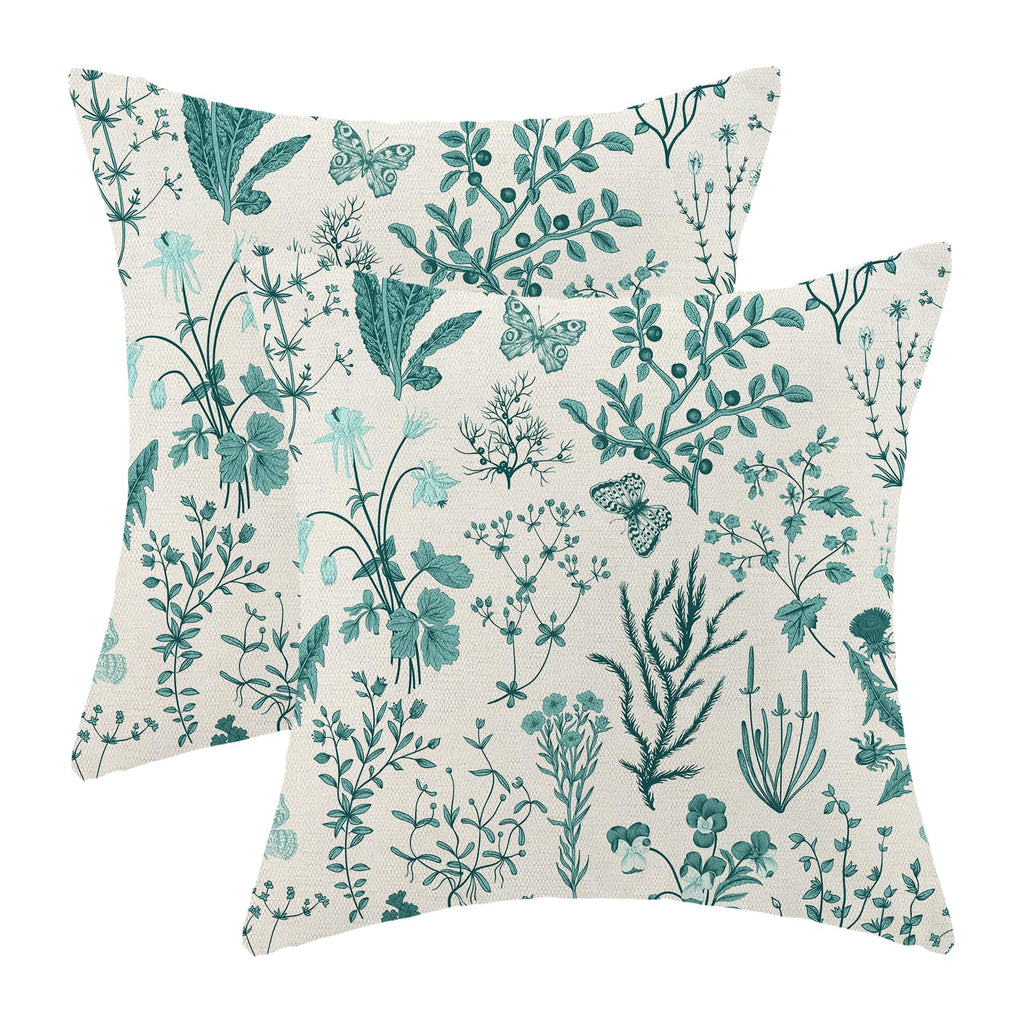 AEIOAE Spring Pillow Covers 18x18 Inch Set of 2,Sage Green Wild Flower Plant Throw Pillows Case,Seasonal Floral Outdoor Decorative Square Linen Farmhouse Decor Cushion Covers for Home Sofa Bed Couch