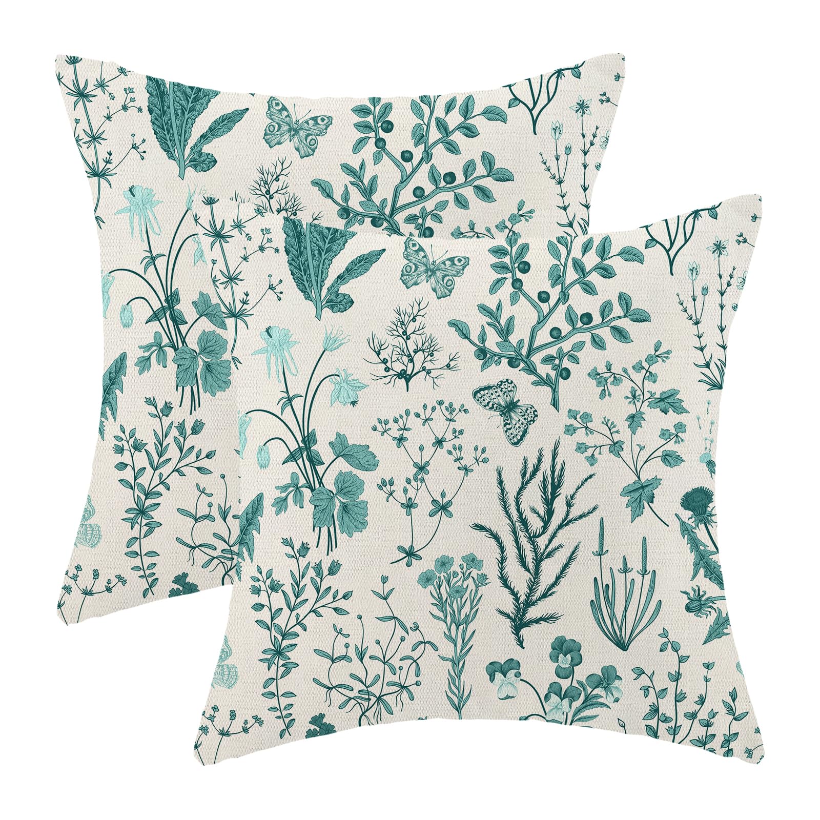 AEIOAE Spring Pillow Covers 18x18 Inch Set of 2,Sage Green Wild Flower Plant Throw Pillows Case,Seasonal Floral Outdoor Decorative Square Linen Farmhouse Decor Cushion Covers for Home Sofa Bed Couch