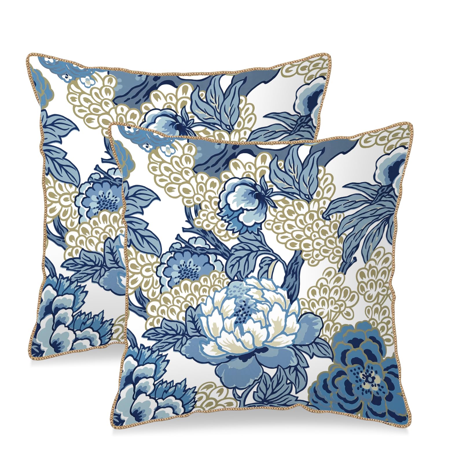 Vintage Floral Soft Velvet Throw Pillow Covers Set of 2 Burnt Orange Navy Flowers Plant Decorative Pillow Covers 18x18 Inch Art Botanical Pillow Case For Sofa Couch Outdoor Farmhouse Home Decor