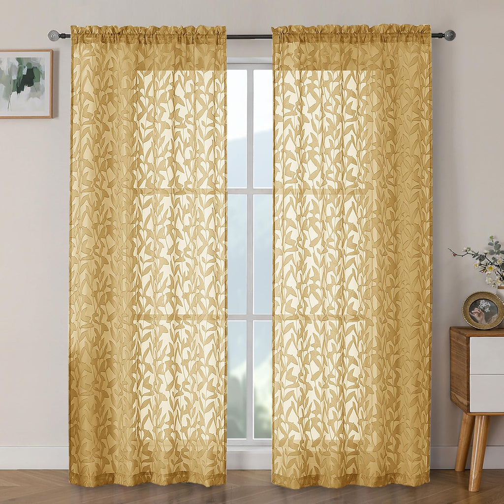 OWENIE Leyna 2 Panels Sage Green Sheer Curtains 63 Inch Length for Bedroom, Soft Lightweight Jacquard Clip Window Curtain for Living Room, Double Rod Pockets Textured Drapes, Each 40Wx63L Inches