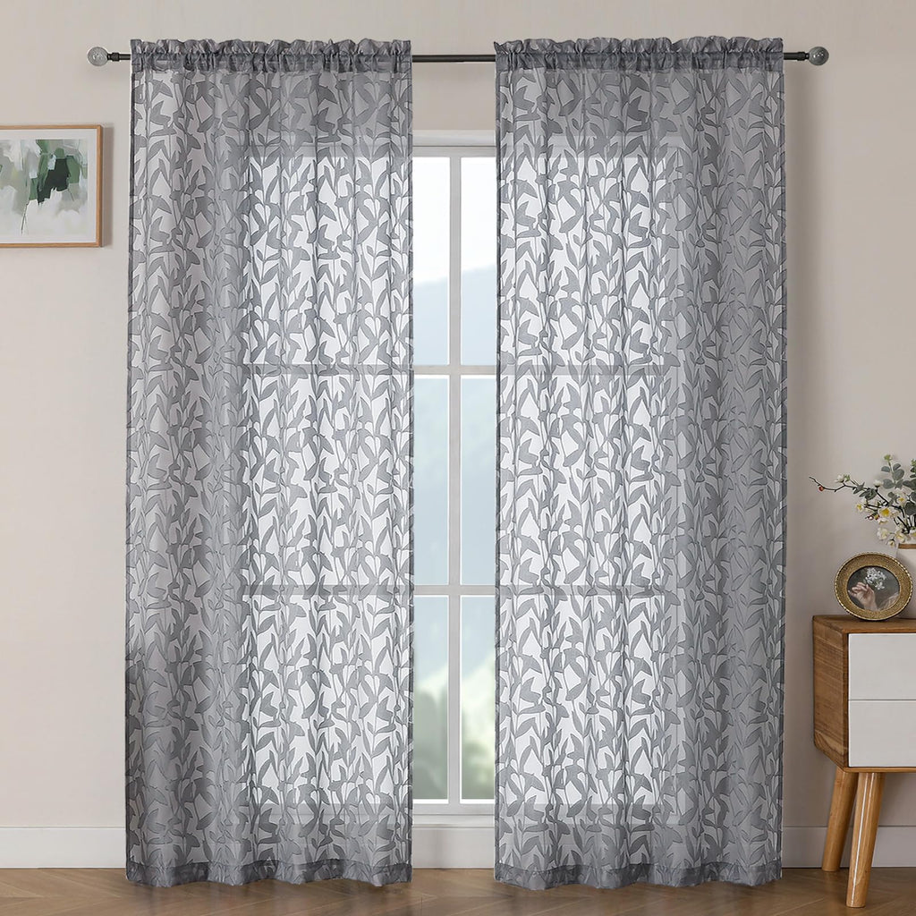 OWENIE Leyna 2 Panels Sage Green Sheer Curtains 63 Inch Length for Bedroom, Soft Lightweight Jacquard Clip Window Curtain for Living Room, Double Rod Pockets Textured Drapes, Each 40Wx63L Inches