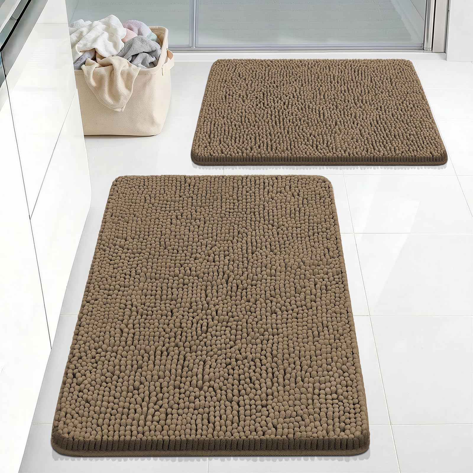 Bcoimo Bathroom Rugs 24x17, Bath Mats for Bathroom Non Slip with Rubber Backing,High Absorbent Microfiber Bath Rugs Quick Drying, Machine Washable, Durable Decor