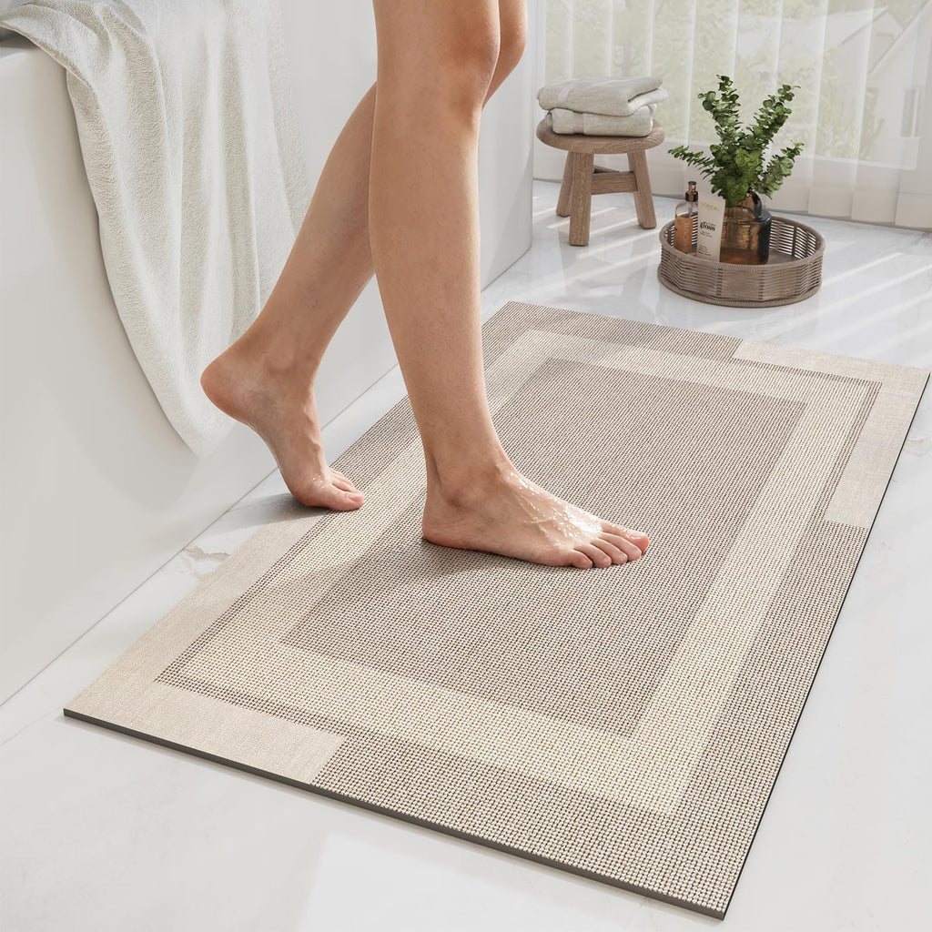 YDKGL Non Slip Bath Mat, Rubber Backing Ultra Thin Bathroom Rugs Fit Under Door Quick Dry Super Absorbent Washable Bath Rug Shower Mat for Bathroom Floor Bathtub Shower Sink, Easy Care Gray 16"x 24"