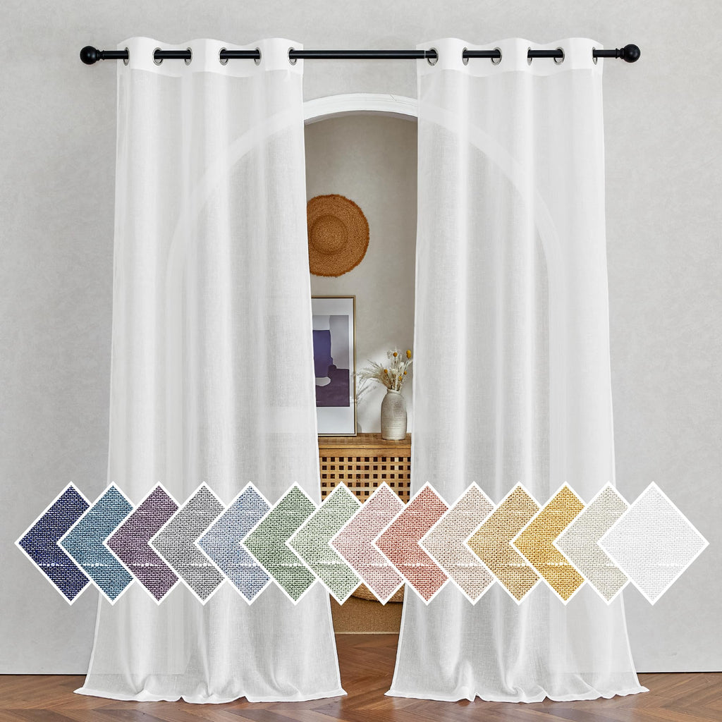NICETOWN Linen Textured Semi Sheer Curtains 84 inches Length, Eyelet Top Bedroom Window Privacy Translucent Light Filtering Flax Sheer Drapes for Guest Room, 52 inches Wide, 2 Panels, Sea Mist