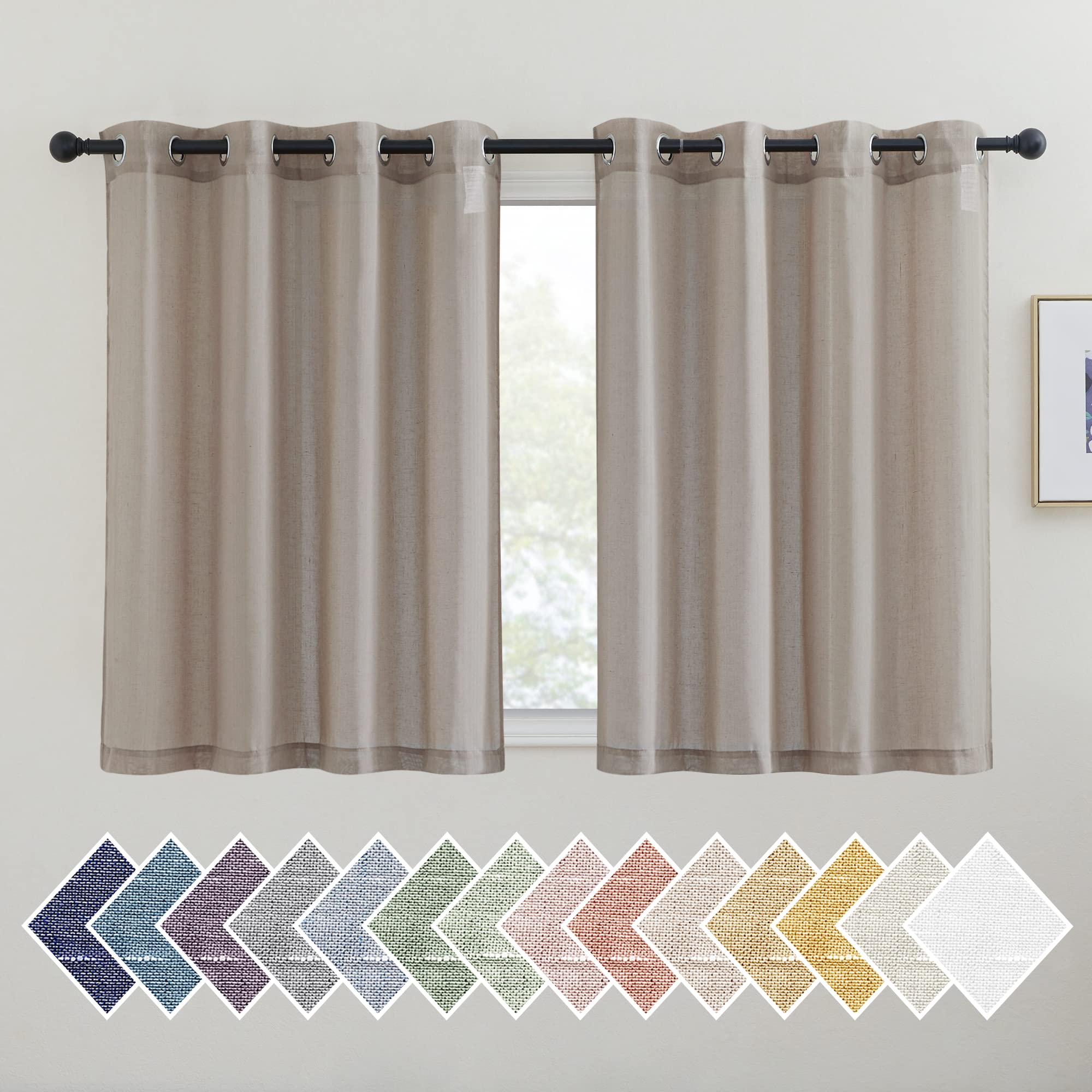 NICETOWN Linen Textured Semi Sheer Curtains 84 inches Length, Eyelet Top Bedroom Window Privacy Translucent Light Filtering Flax Sheer Drapes for Guest Room, 52 inches Wide, 2 Panels, Sea Mist