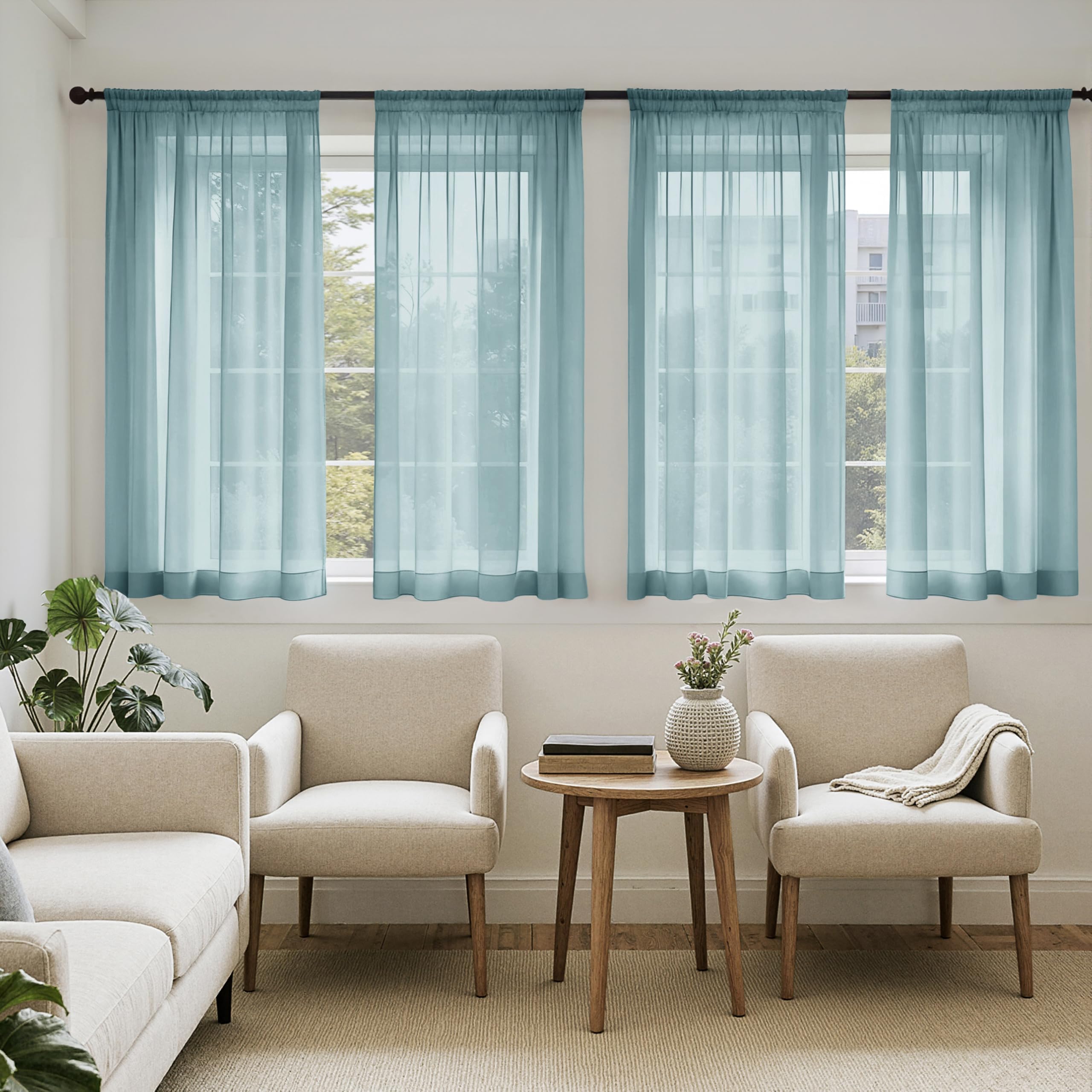 MIULEE White Sheer Curtains 84 Inches Long, 4 Panels Set, Light Filtering Rod Pocket Voile Drapes for Living Room and Bedroom, Airy Soft Fabric Window Treatments, 42 x 84 Inches
