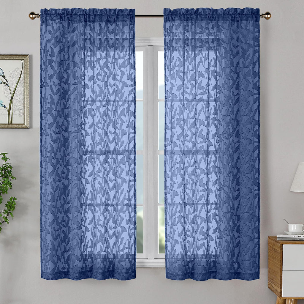 OWENIE Leyna 2 Panels Sage Green Sheer Curtains 63 Inch Length for Bedroom, Soft Lightweight Jacquard Clip Window Curtain for Living Room, Double Rod Pockets Textured Drapes, Each 40Wx63L Inches