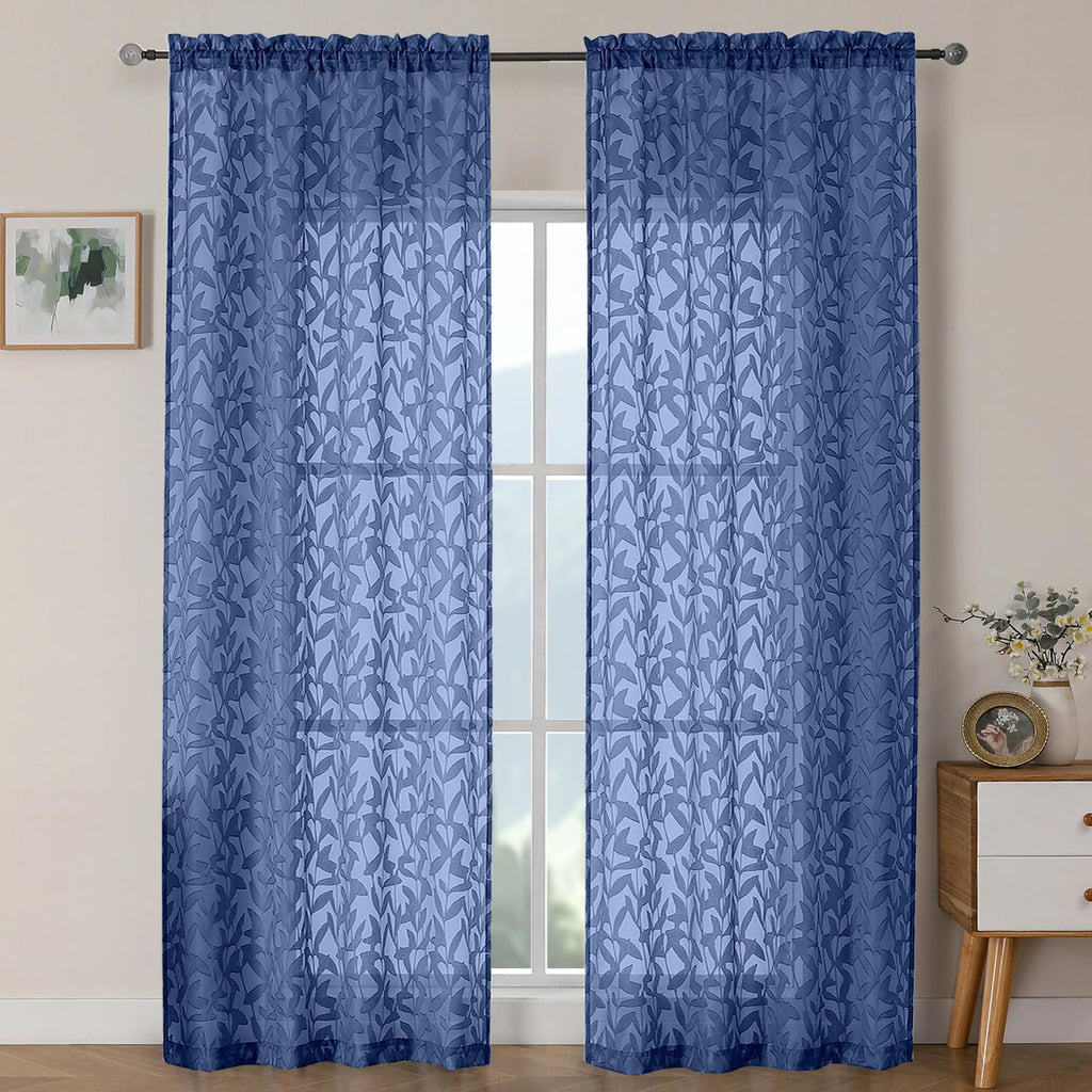 OWENIE Leyna 2 Panels Sage Green Sheer Curtains 63 Inch Length for Bedroom, Soft Lightweight Jacquard Clip Window Curtain for Living Room, Double Rod Pockets Textured Drapes, Each 40Wx63L Inches