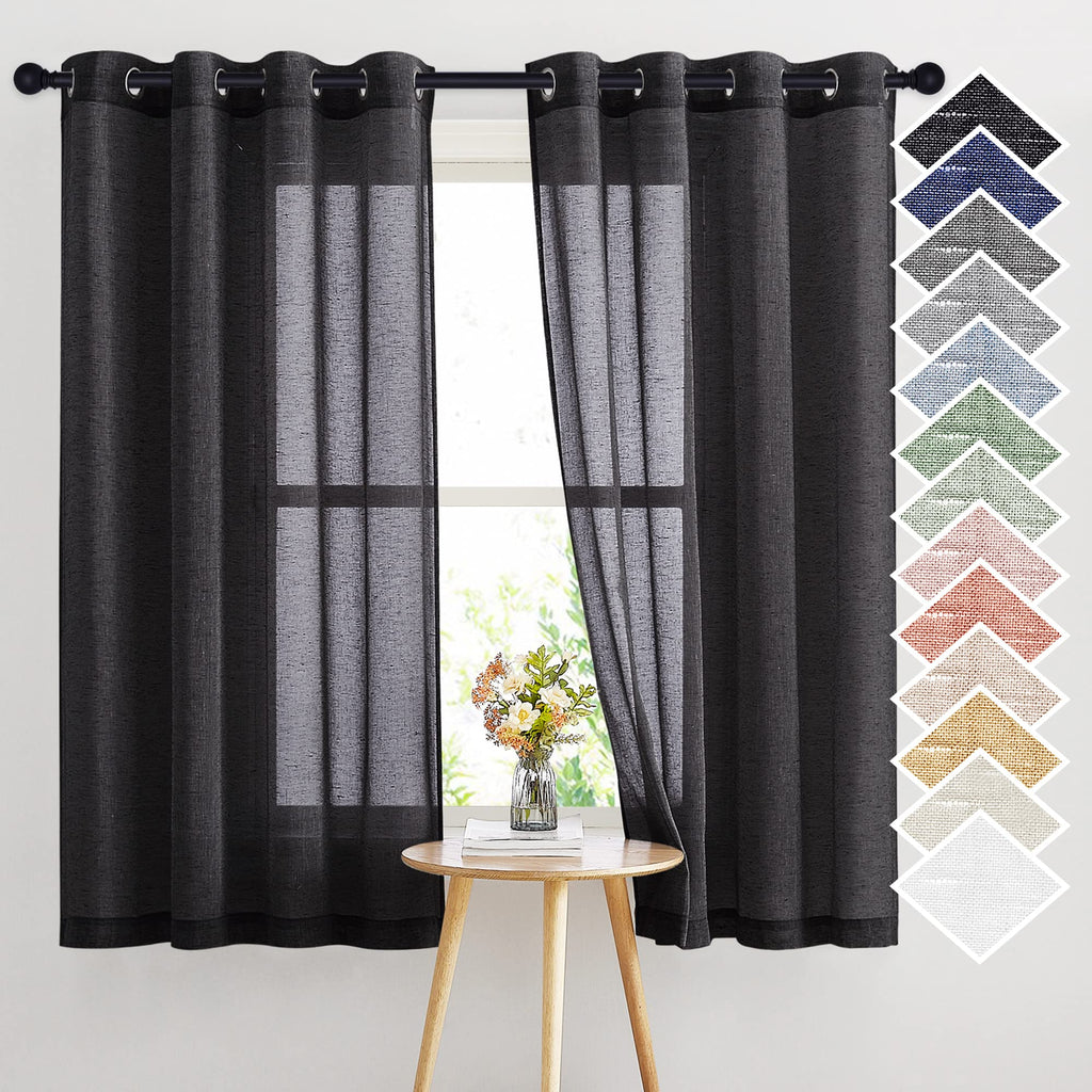 NICETOWN Linen Textured Semi Sheer Curtains 84 inches Length, Eyelet Top Bedroom Window Privacy Translucent Light Filtering Flax Sheer Drapes for Guest Room, 52 inches Wide, 2 Panels, Sea Mist