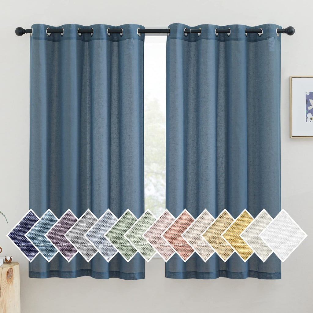 NICETOWN Linen Textured Semi Sheer Curtains 84 inches Length, Eyelet Top Bedroom Window Privacy Translucent Light Filtering Flax Sheer Drapes for Guest Room, 52 inches Wide, 2 Panels, Sea Mist