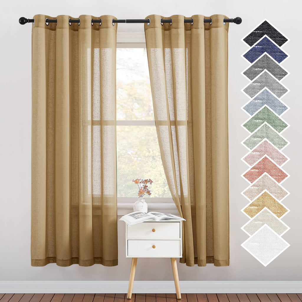 NICETOWN Linen Textured Semi Sheer Curtains 84 inches Length, Eyelet Top Bedroom Window Privacy Translucent Light Filtering Flax Sheer Drapes for Guest Room, 52 inches Wide, 2 Panels, Sea Mist
