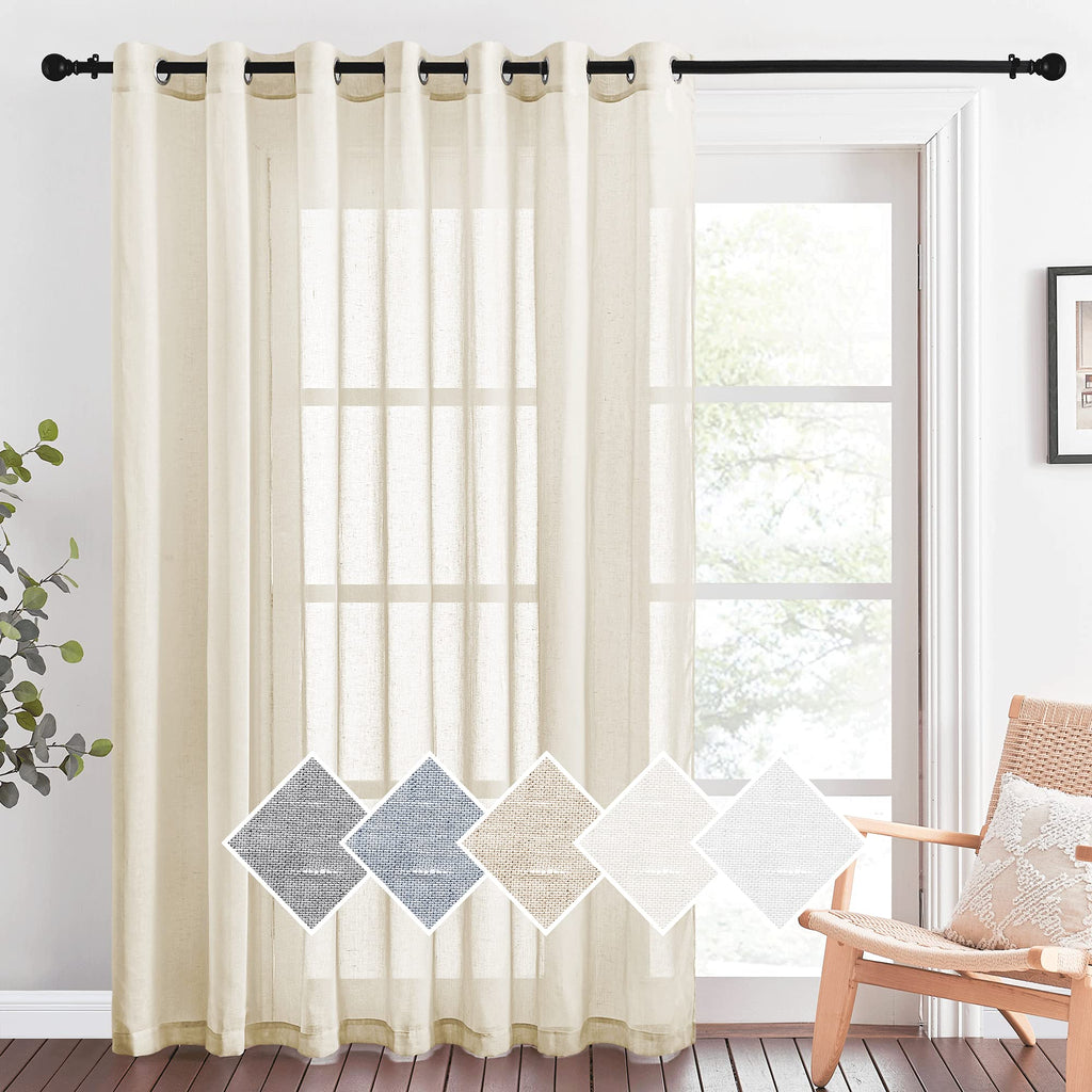 NICETOWN Linen Textured Semi Sheer Curtains 84 inches Length, Eyelet Top Bedroom Window Privacy Translucent Light Filtering Flax Sheer Drapes for Guest Room, 52 inches Wide, 2 Panels, Sea Mist