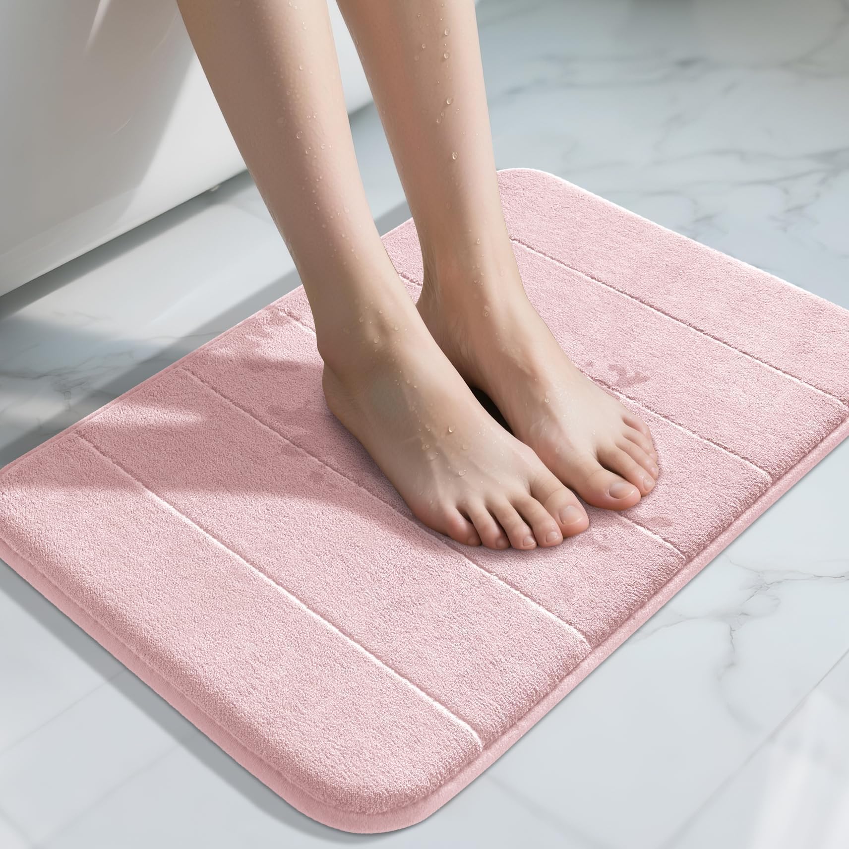 Yimobra Memory Foam Bath Mat, Super Soft Absorbent Bathroom Rug Non Slip, Quick Dry, Machine Washable Floor Carpet for Tub Shower, Home Decor Accessories, 24x17, Grey