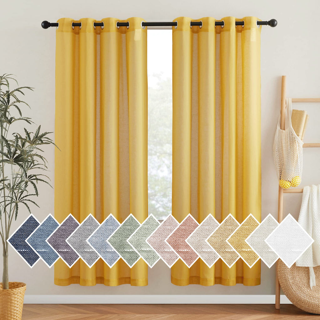 NICETOWN Linen Textured Semi Sheer Curtains 84 inches Length, Eyelet Top Bedroom Window Privacy Translucent Light Filtering Flax Sheer Drapes for Guest Room, 52 inches Wide, 2 Panels, Sea Mist